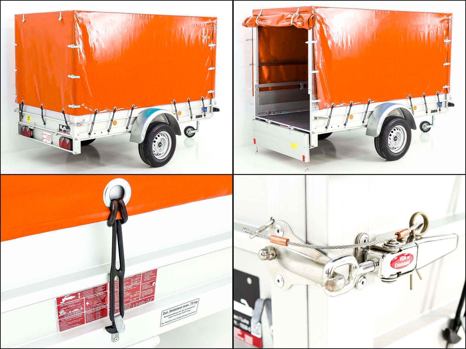 Anhänger mit Plane 125x250cm 750kg | Typ U4 | Hochplane 140 cm Profi | Orange-Neu – Bild 6