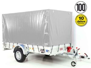 Anhänger mit Plane 150x300cm 1300kg | Typ 7.13 | Hochplane 160cm – Silber-Neu