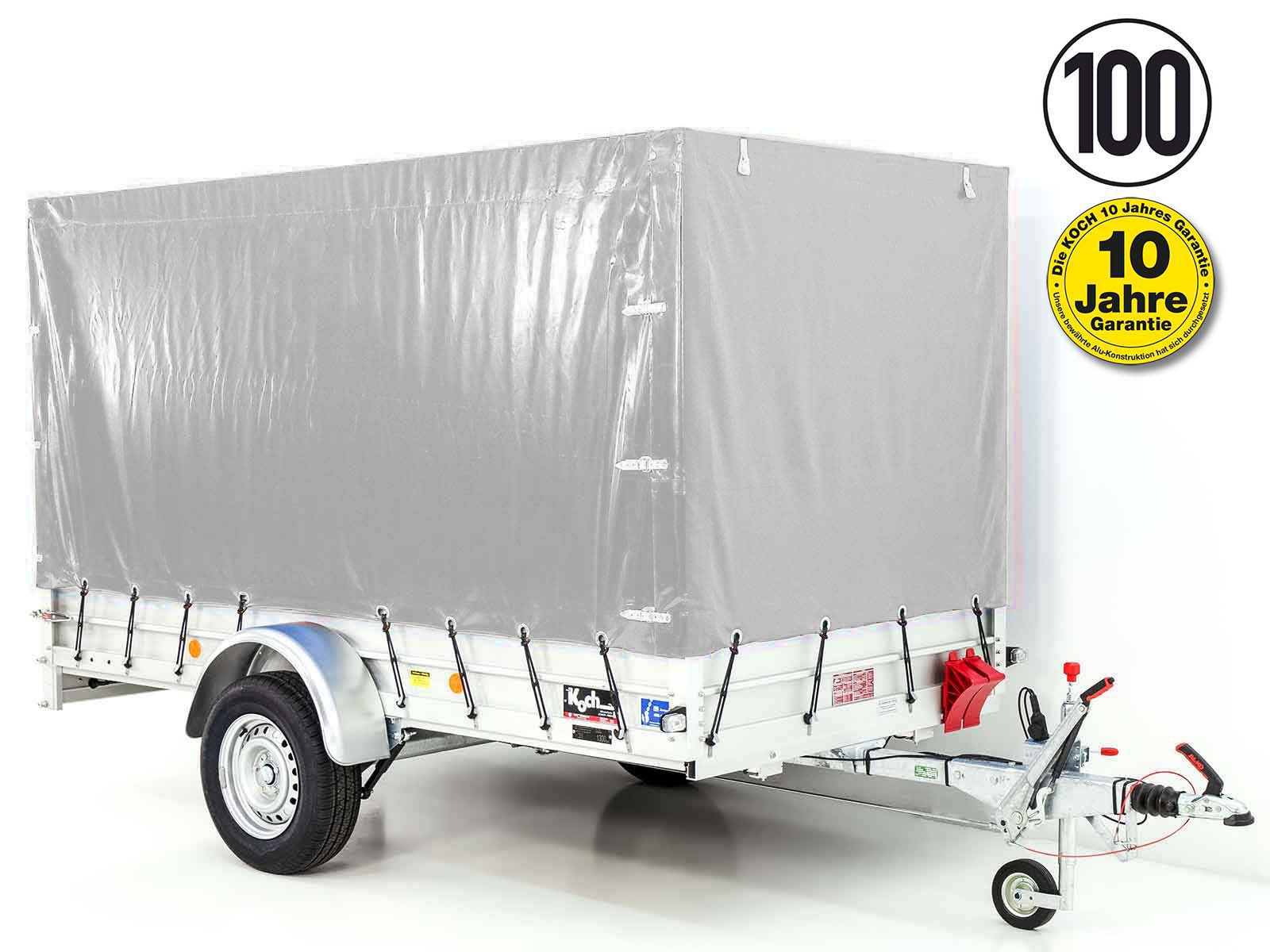 Anhänger mit Plane 150x300cm 1300kg | Typ 7.13 | Hochplane 160cm – Silber-Neu
