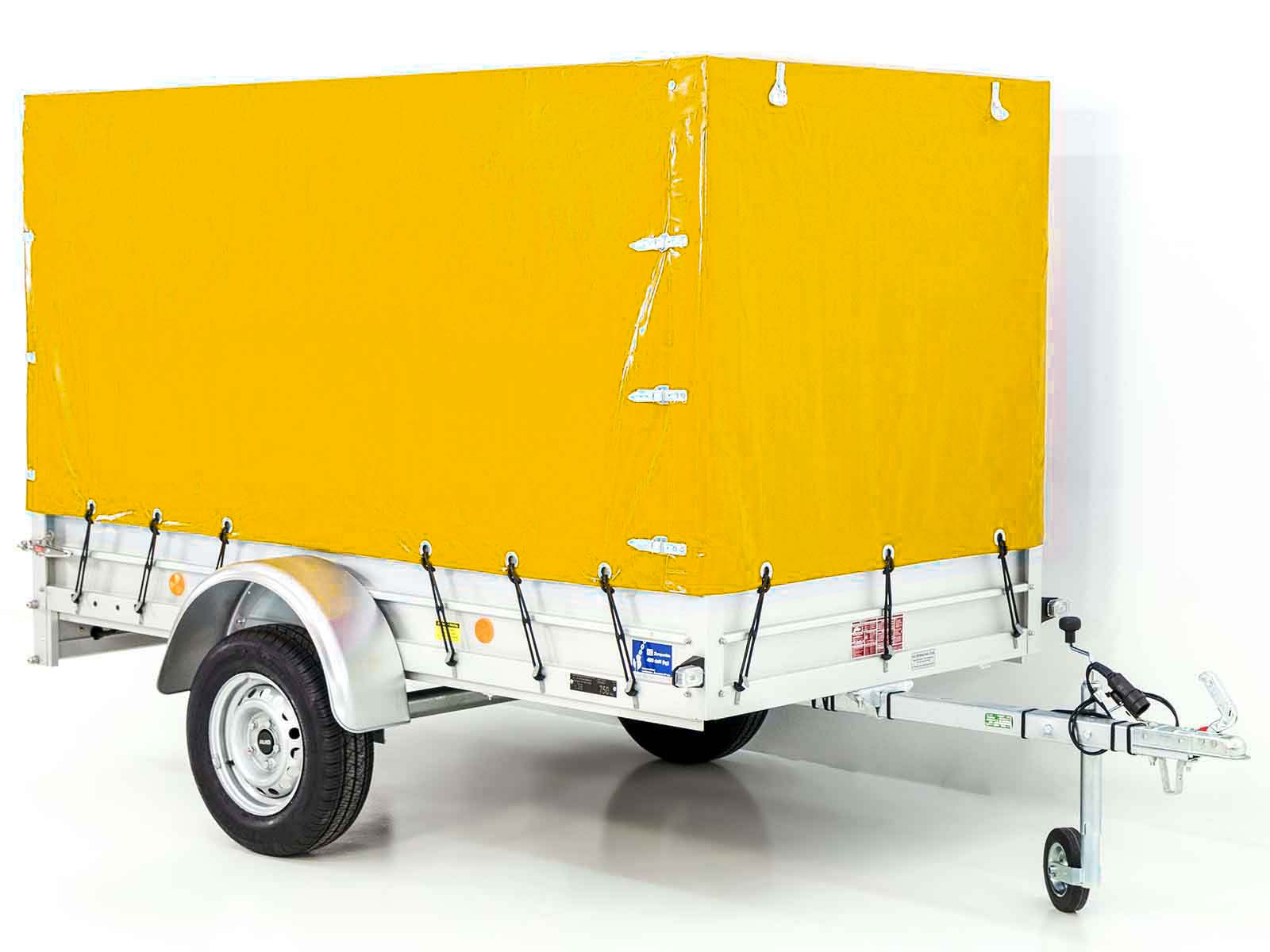 Anhänger mit Plane 125x250cm 750kg | Typ U4 | Hochplane 140 cm Profi | Gelb-Neu