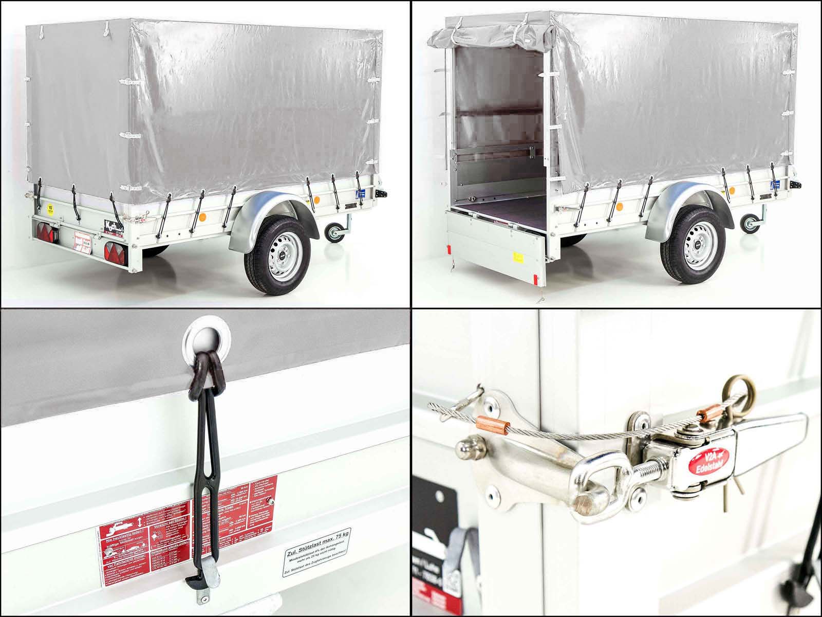 Anhänger mit Plane 125x250cm 750kg | Typ U4 | Hochplane 140 cm Profi | Silber-Neu – Bild 5