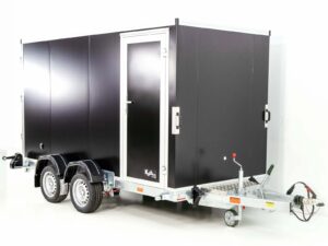 Vezeko Koffer-Absenkanhänger 157x344cm Höhe: 190cm 2,7t | Tür | E-Pumpe | Schwarz-Neu