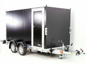 Vezeko Koffer-Absenkanhänger 157x344cm Höhe: 190cm 2,7t | Tür | Schwarz-Neu