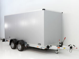 Vezeko Koffer-Absenkanhänger 157x344cm Höhe: 210cm 2,7t | Silber-Neu