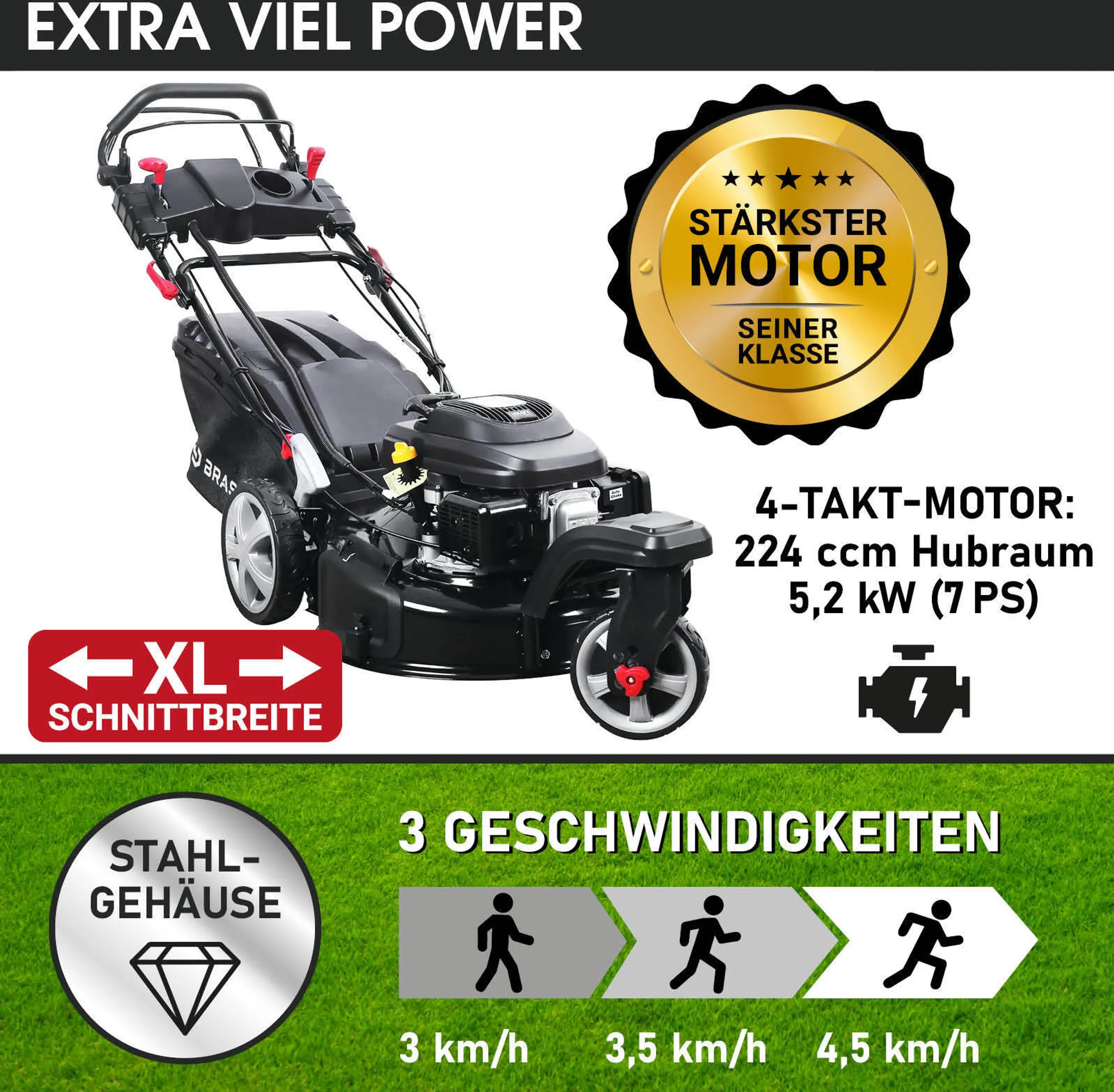 BRAST Benzin Rasenmäher 21224 Trike ESTART SPEED – Bild 3