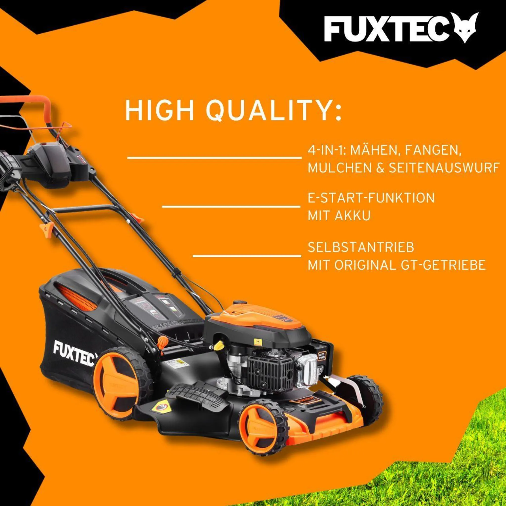 FUXTEC Benzin Rasenmäher RM5196eS - 196ccm | 51cm | E-Start| 6PS | Heckauswurf | 60L | E-Start | 40Kg | Mulchfunktion | 4-takt | 800ml – Bild 6