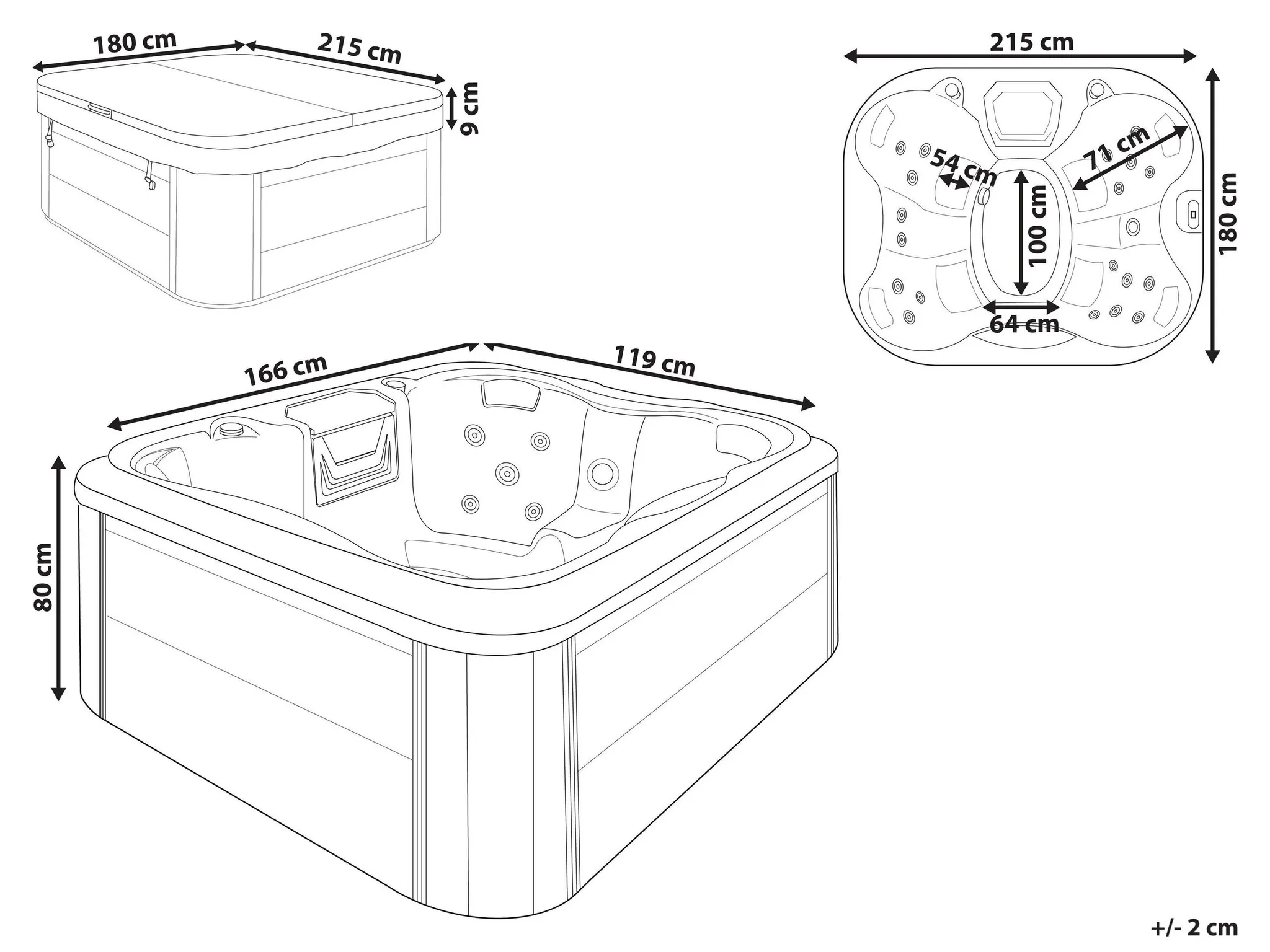BELIANI Outdoor Whirlpool Weiß Acryl und Aluminium Rechteckig 180 x 215 cm mit LED Hydromassage Schutzhülle für 4 Personen Garten Draußen Terrasse – Bild 3