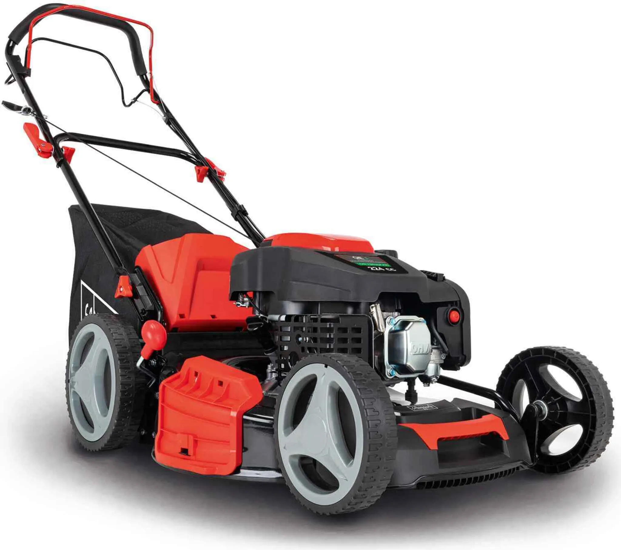 Scheppach Benzin Rasenmäher MS225-53 mit Radantrieb | 6PS | 53 cm Schnittbreite | 65 Liter Fangkorb | Reinigungsfunktion | Mulchfunktion | Auswurf