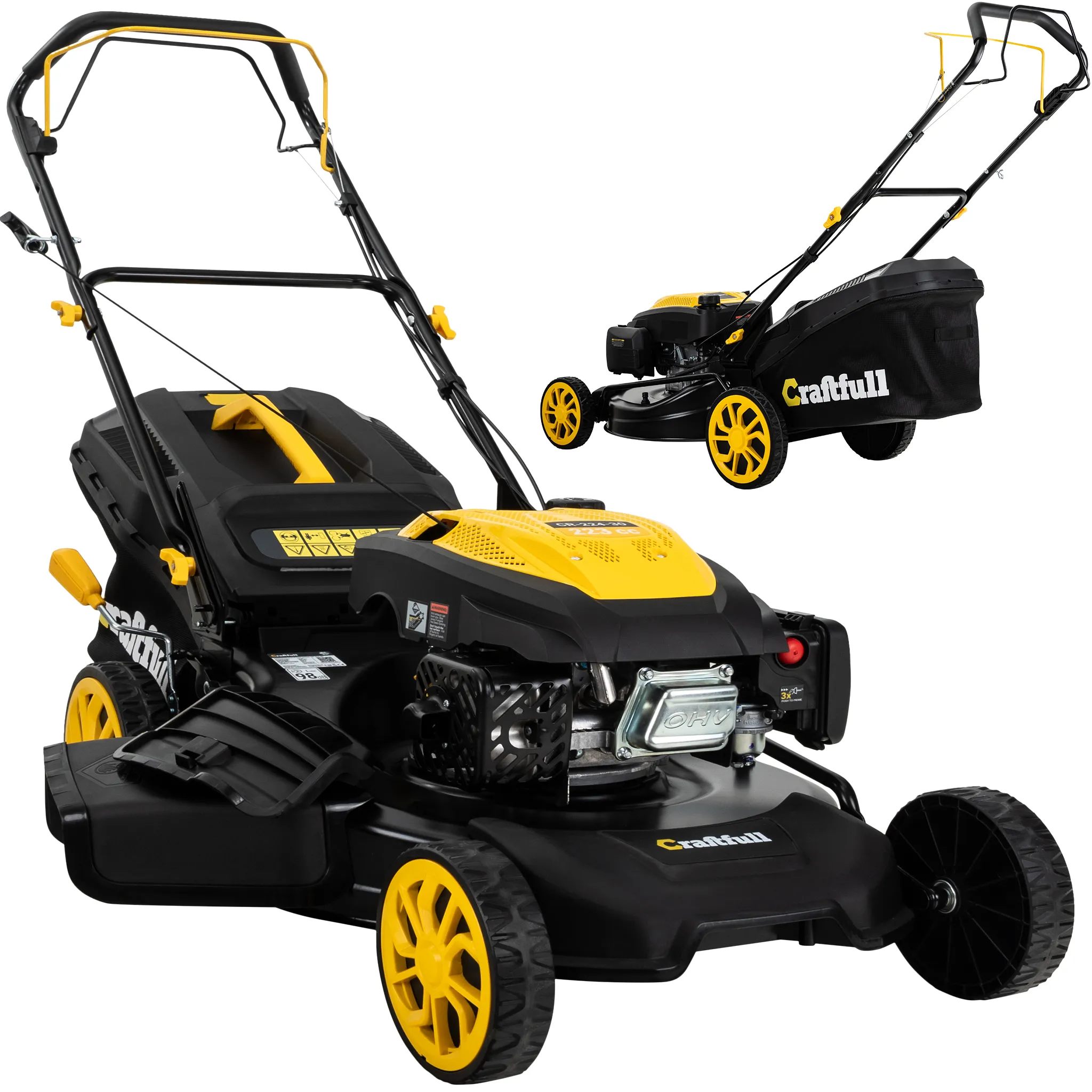 Craftfull Benzinrasenmäher CR-224-30 | Selbstfahrantrieb - Benzin Rasenmäher - Mäher - 53 cm Schnittbreite in 7 Höhenstufen - 4,2 kW/5,7 PS - 223 cm³