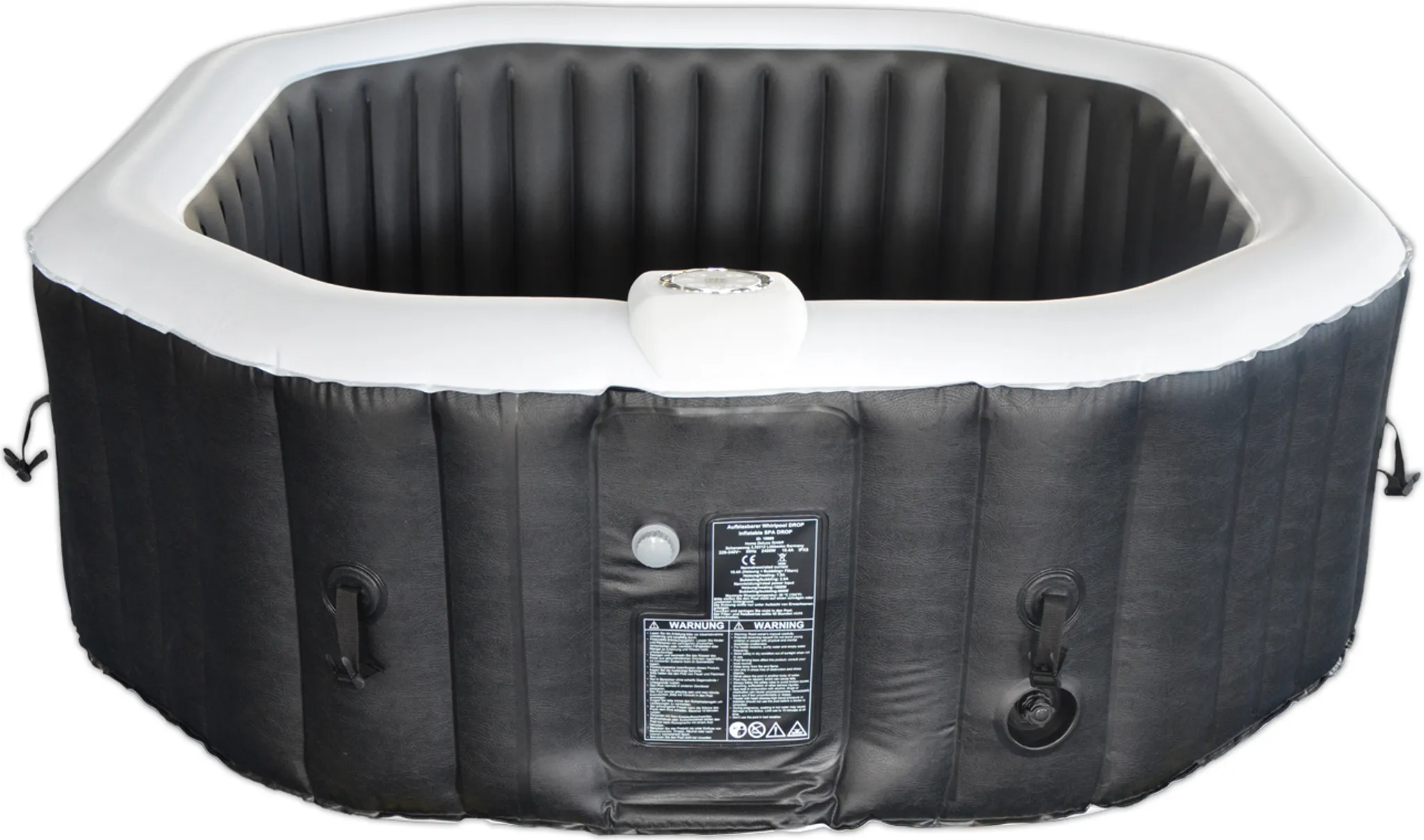 HOME DELUXE - Outdoor Whirlpool - Drop + Kissen, Getränkehalter und Sonnendach - Farbe: Schwarz, ⌀ 185 cm, 130 Luftdüsen - inkl. Abdeckung, Reparaturset, Filterset I Außen Whirlpool Spa für 6 Personen – Bild 5