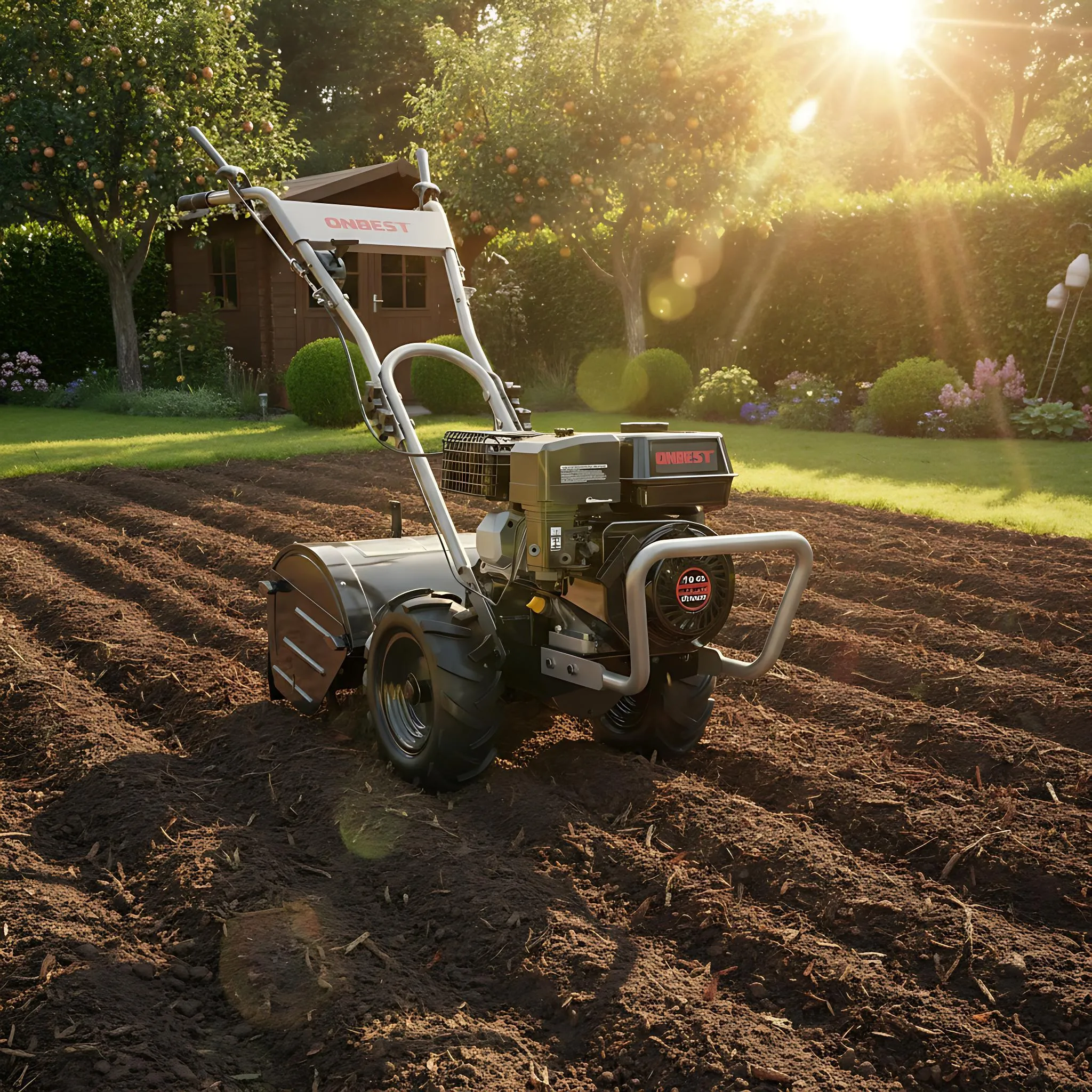 ONBEST Gartenfräse Benzin T4150  | 53 cm Arbeitsbreite | 5,6 PS | 35 cm Arbeitstiefe | 12 Hackmesser