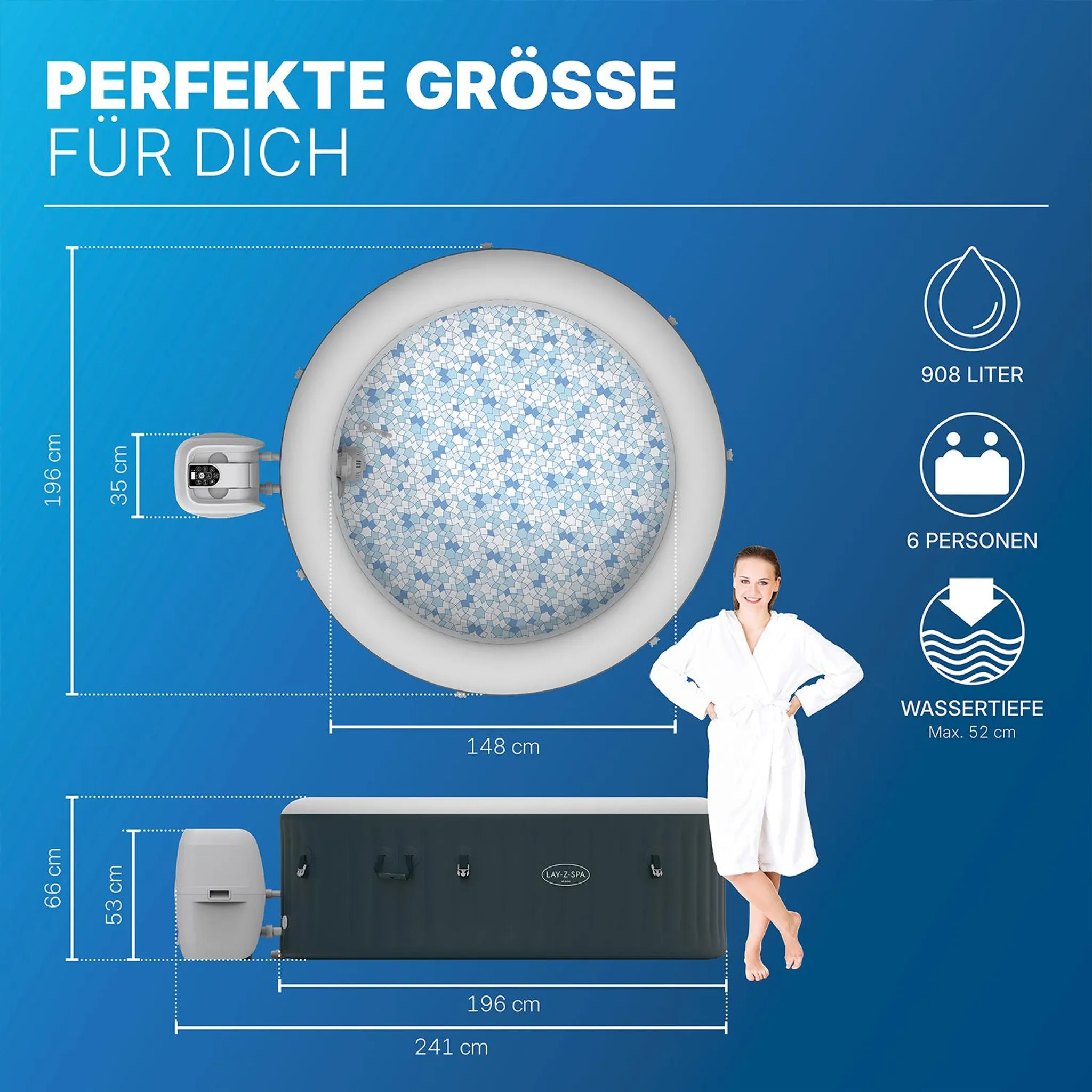 Bestway® LAY-Z-SPA® Energiespar-Whirlpool Miami AirJet™ für 6 Personen Ø 196 x 66 cm, Dunkelgrün – Bild 6
