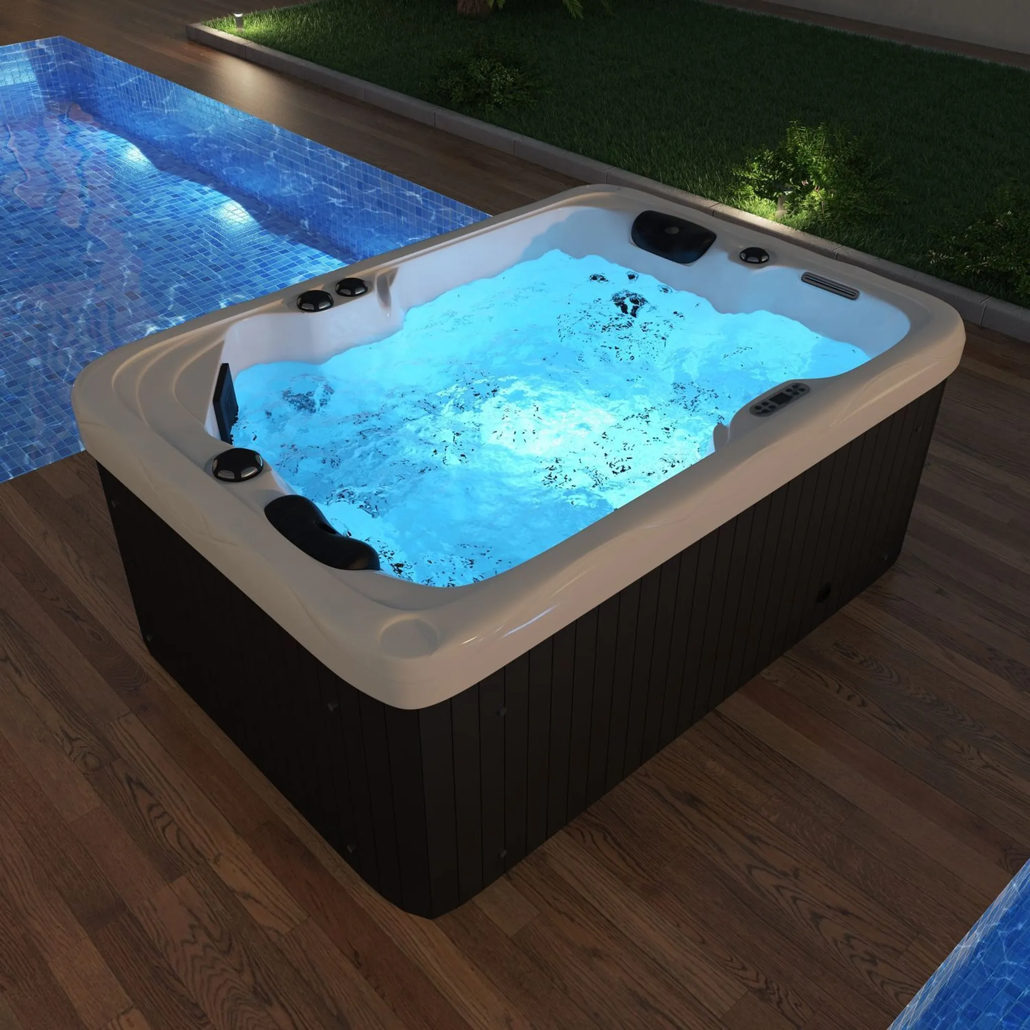 TroniTechnik® Outdoor Whirlpool LEVANZO inkl. Heizung, Hydromassage, Sanitäracryl und Farblicht, 190x135cm 450 Liter – Bild 3