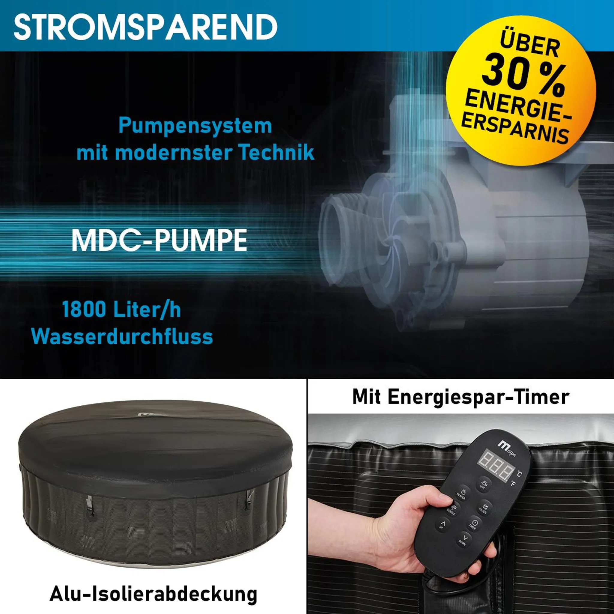 BRAST Whirlpool aufblasbar MSpa Starry mit LED Beleuchtung für 6 Personen Ø204x70cm In- Outdoor Pool 138 Massagedüsen Energiespar-Timer Heizung Bubble Wellness Massage – Bild 8