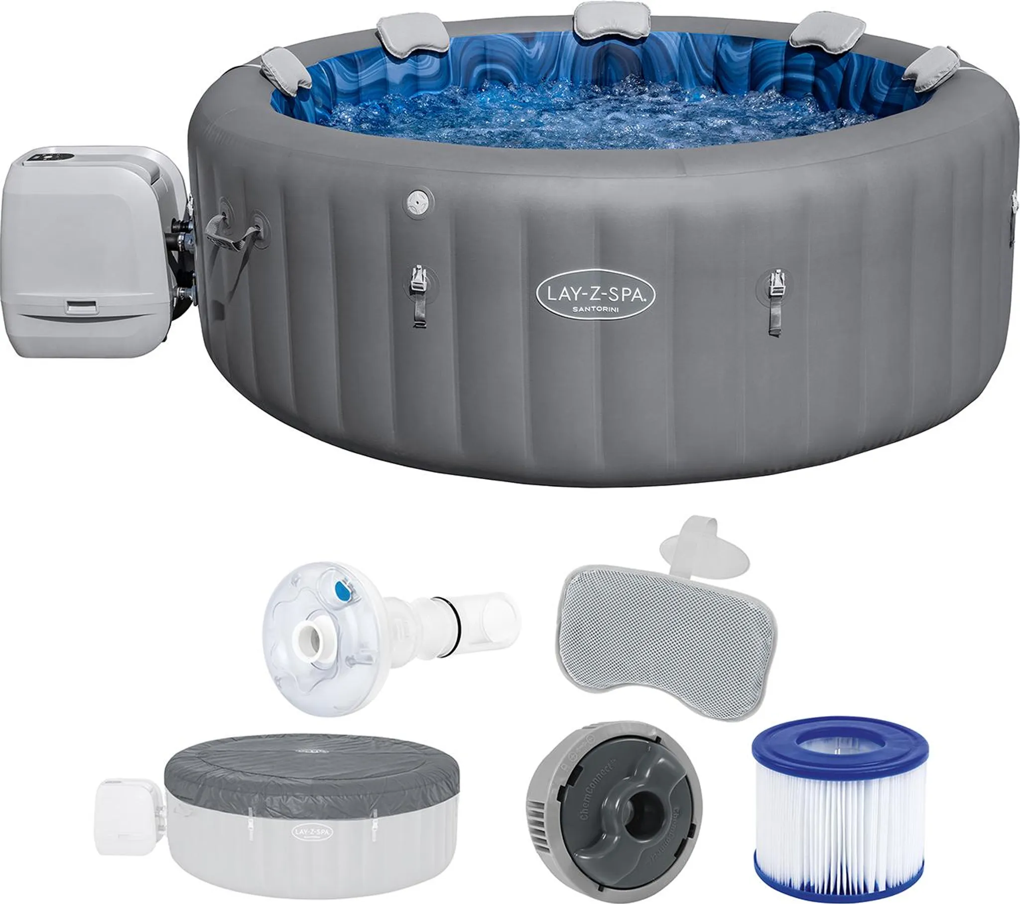 Bestway® LAY-Z-SPA® Energiespar-Whirlpool Santorini Hydrojet Pro™ mit App-Steuerung, für 7 Personen Ø 216 x 80 cm, Graphit – Bild 4