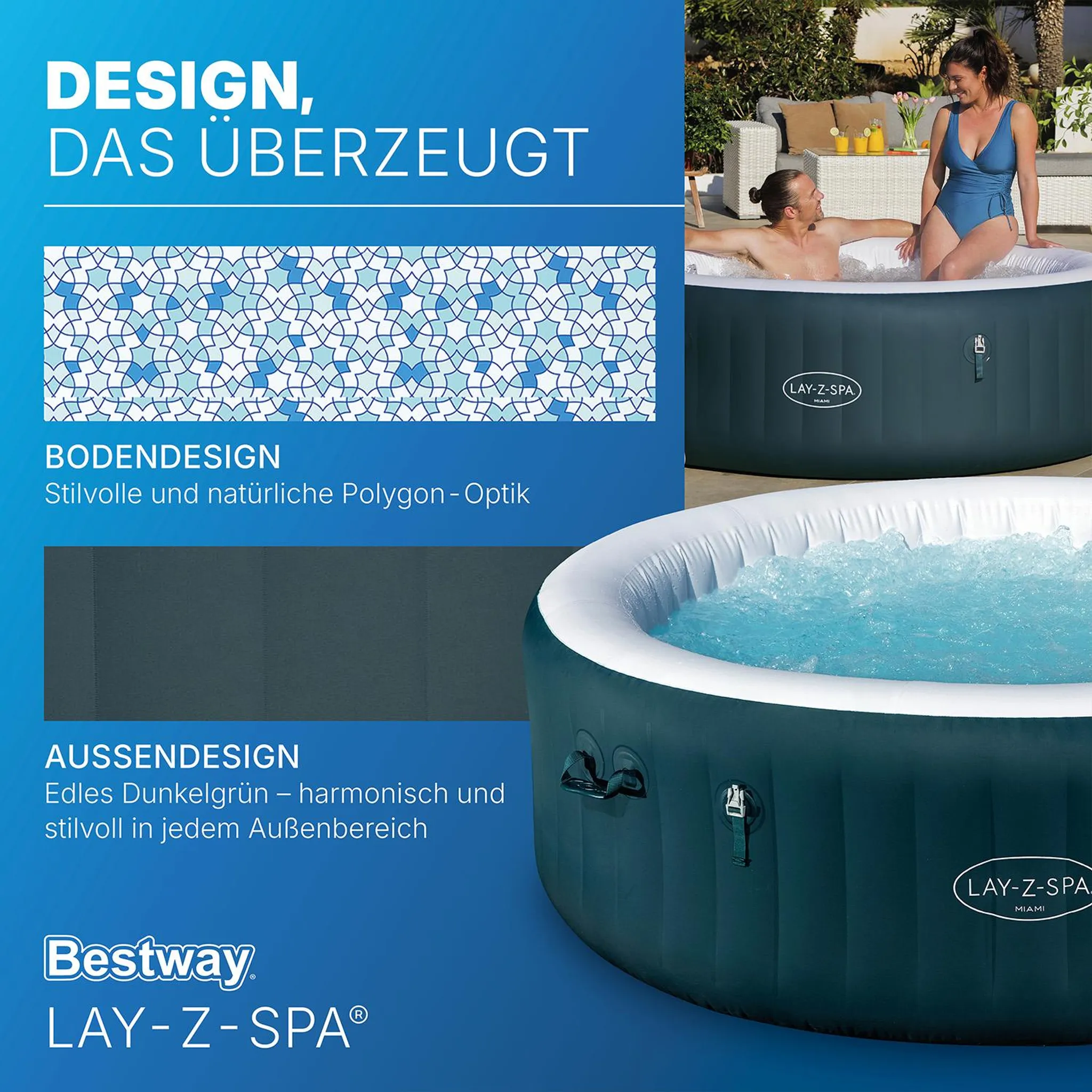 Bestway® LAY-Z-SPA® Energiespar-Whirlpool Miami AirJet™ für 6 Personen Ø 196 x 66 cm, Dunkelgrün – Bild 10