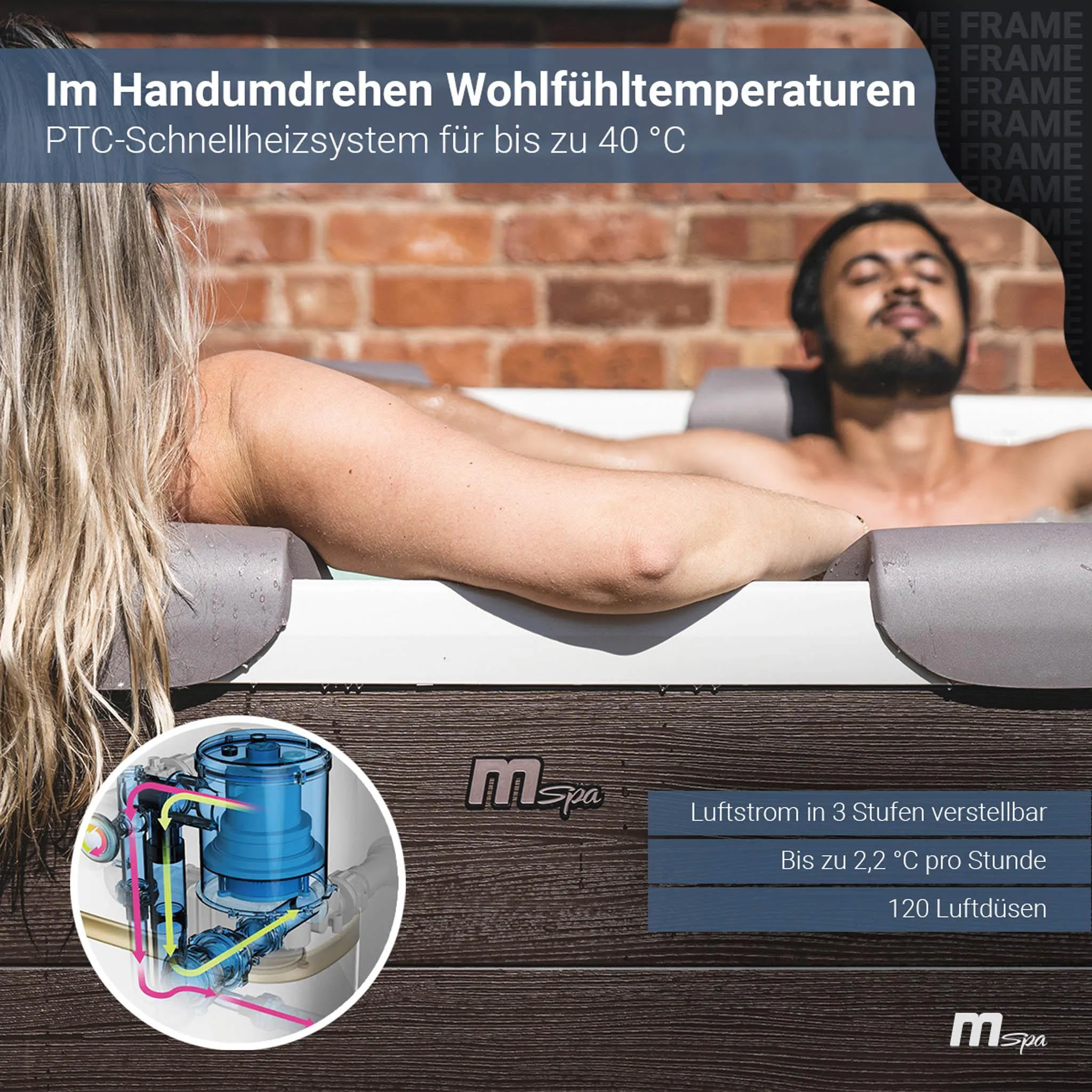 Miweba MSpa Whirlpool Frame Tribeca | 6 Personen - App - Holzoptik - Pool - Spa - Outdoor - Massagedüsen - Jacuzzi - UVC+ Reinigung - PTC Heizung – Bild 6