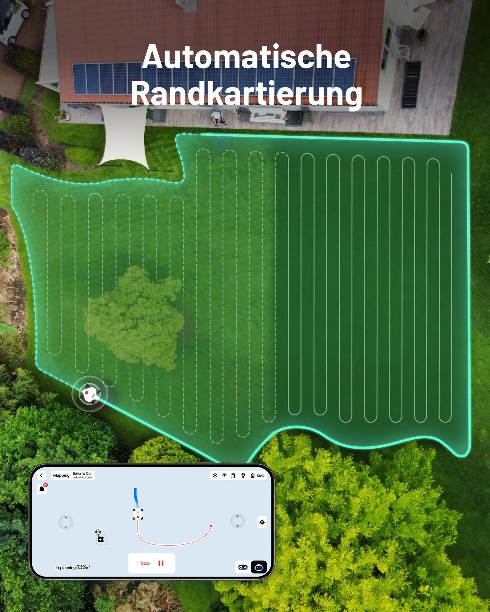 Mähroboter Mammotion LUBA 2 AWD 5000X ohne Begrenzungskabel NetRTK+Vision Auto-Kartierung 80% Steigung Empf 5000m² bis 6000m² mit 4G-Modul RTK-Station – Bild 5