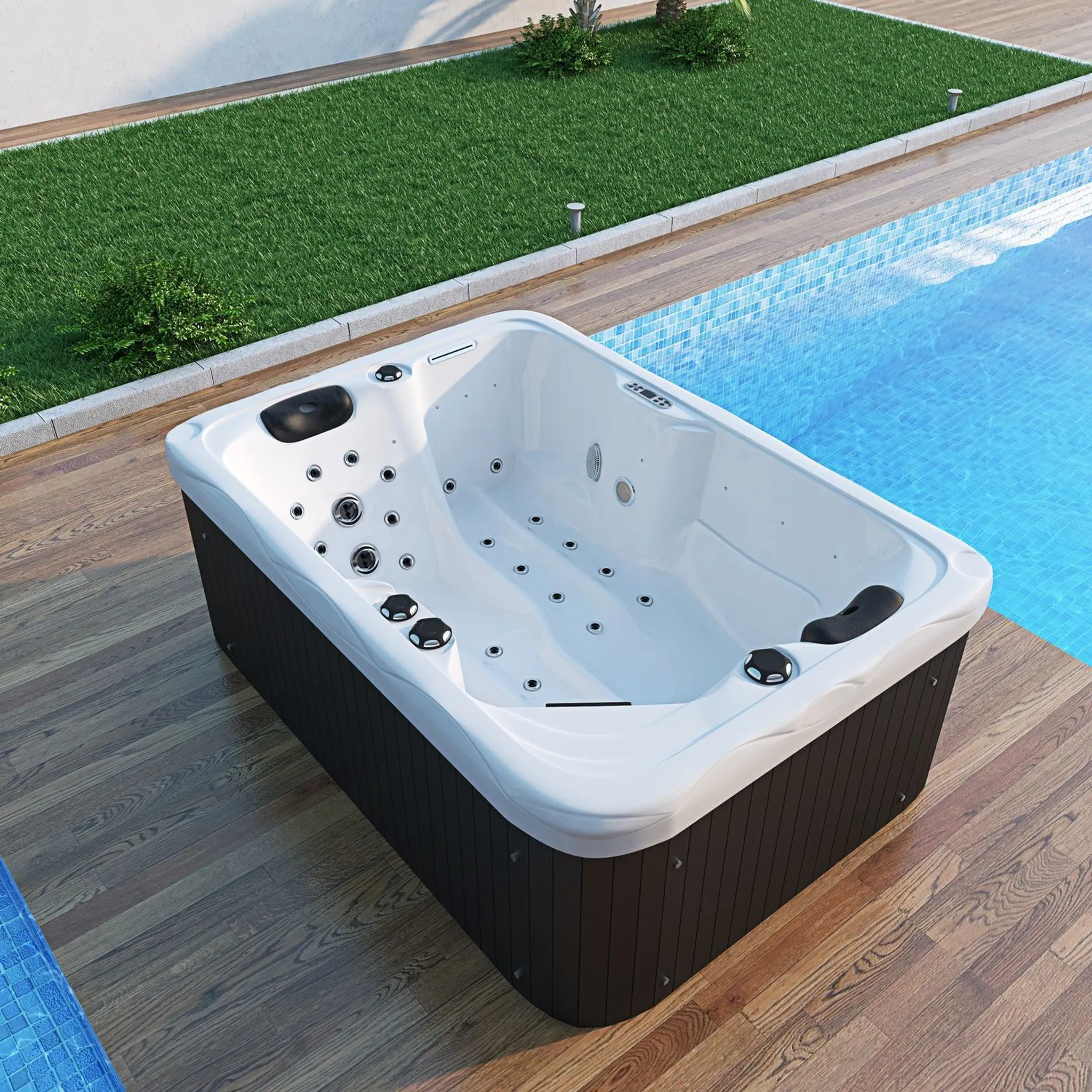 TroniTechnik® Outdoor Whirlpool LEVANZO inkl. Heizung, Hydromassage, Sanitäracryl und Farblicht, 190x135cm 450 Liter – Bild 7