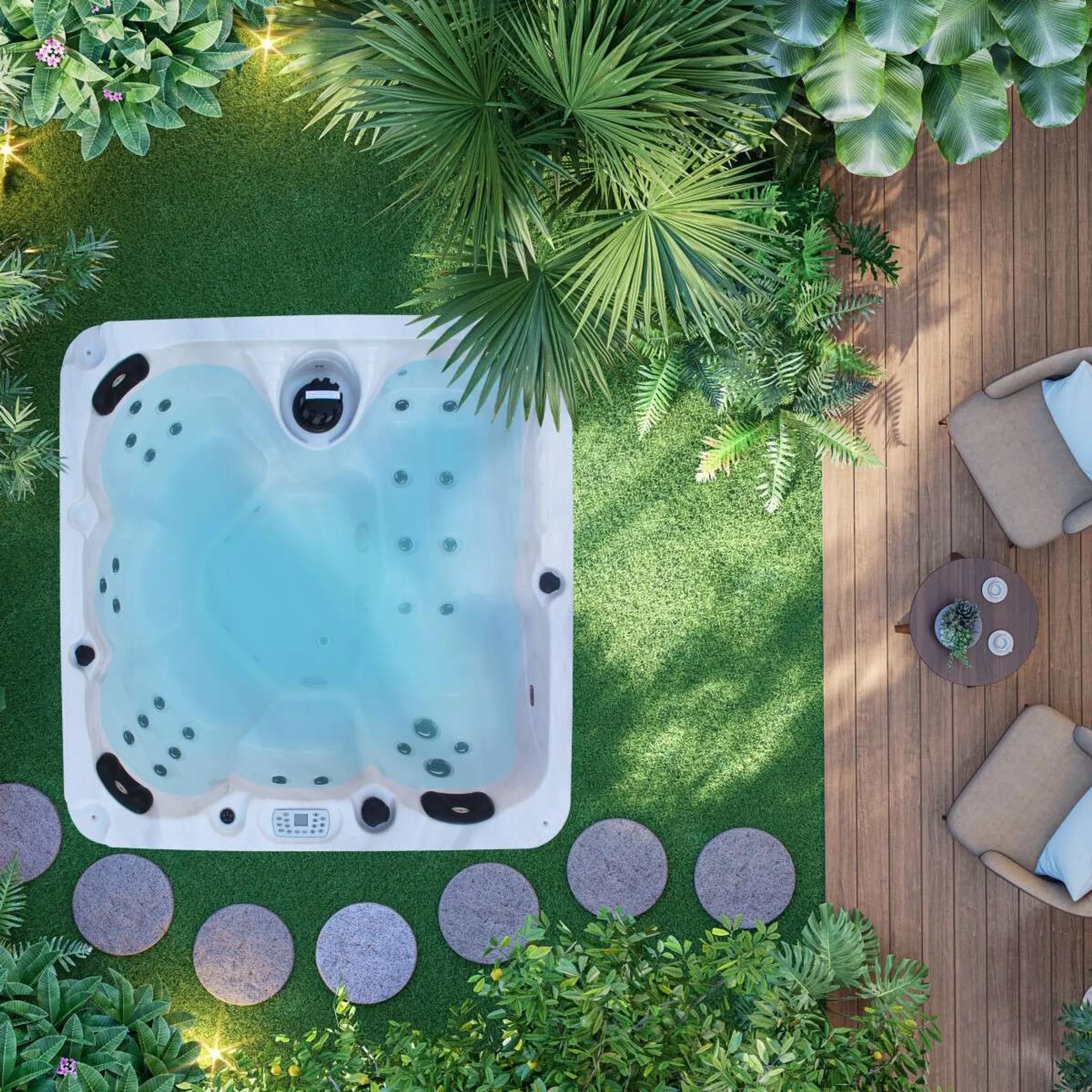 Outdoor Whirlpool Palma Weiß inkl. Abdeckung und Stiege - 190 x 190 x 86cm – Bild 10