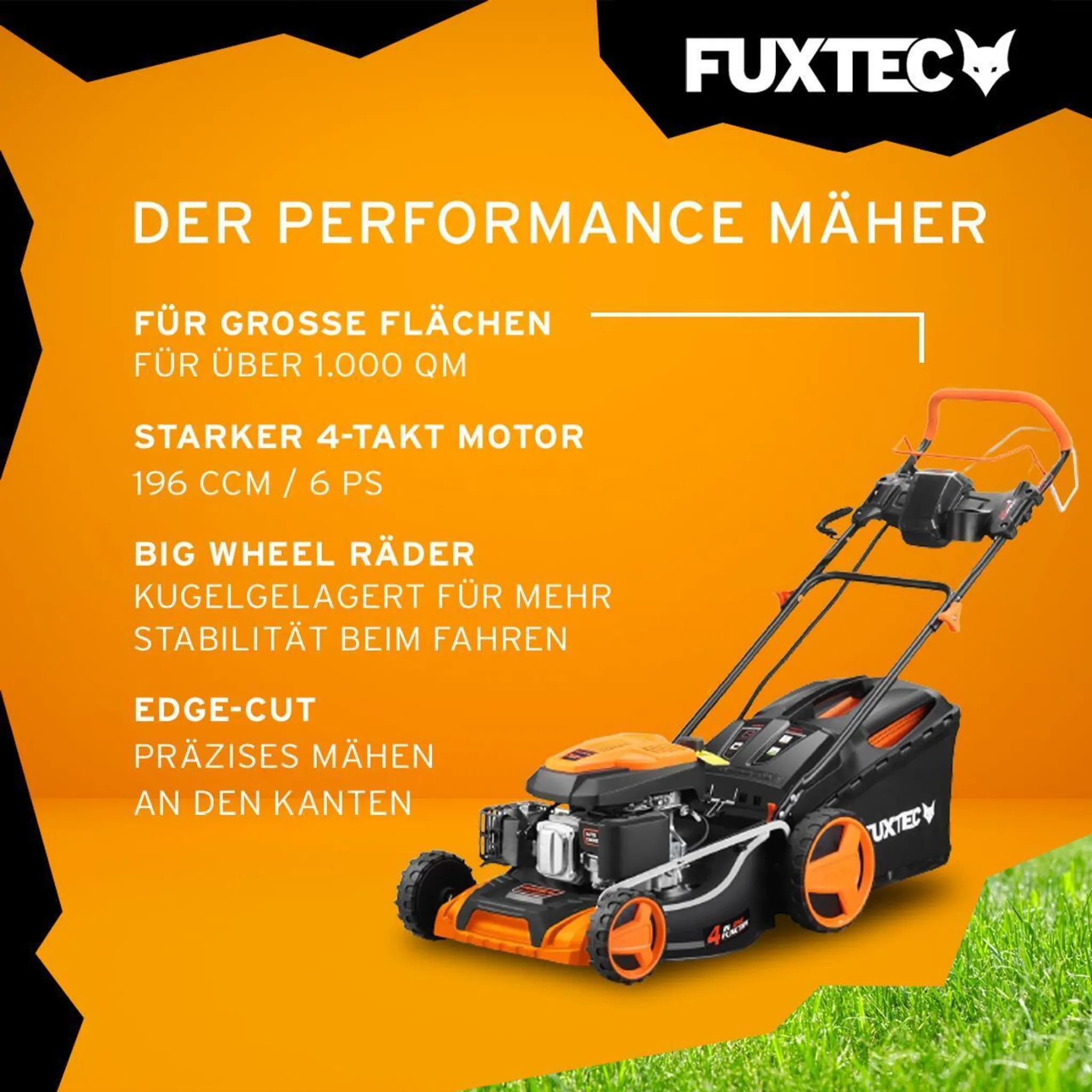 FUXTEC Benzin Rasenmäher RM5196eS - 196ccm | 51cm | E-Start| 6PS | Heckauswurf | 60L | E-Start | 40Kg | Mulchfunktion | 4-takt | 800ml – Bild 7