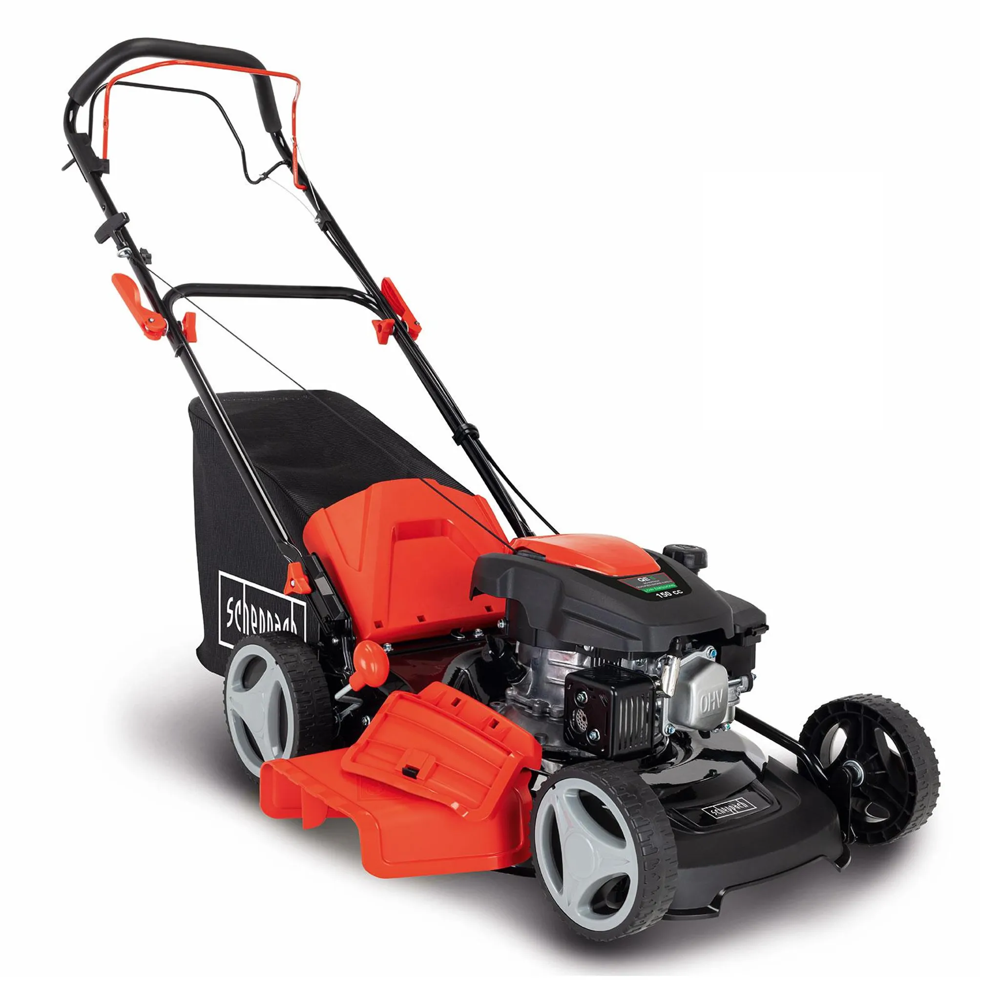 Scheppach MS161-46 Benzin Rasenmäher mit Antrieb - 46cm Schnittbreite | Reinigungsfunktion | 55L | Stahlgehäuse | 7 Höhen | Mulchfunktion