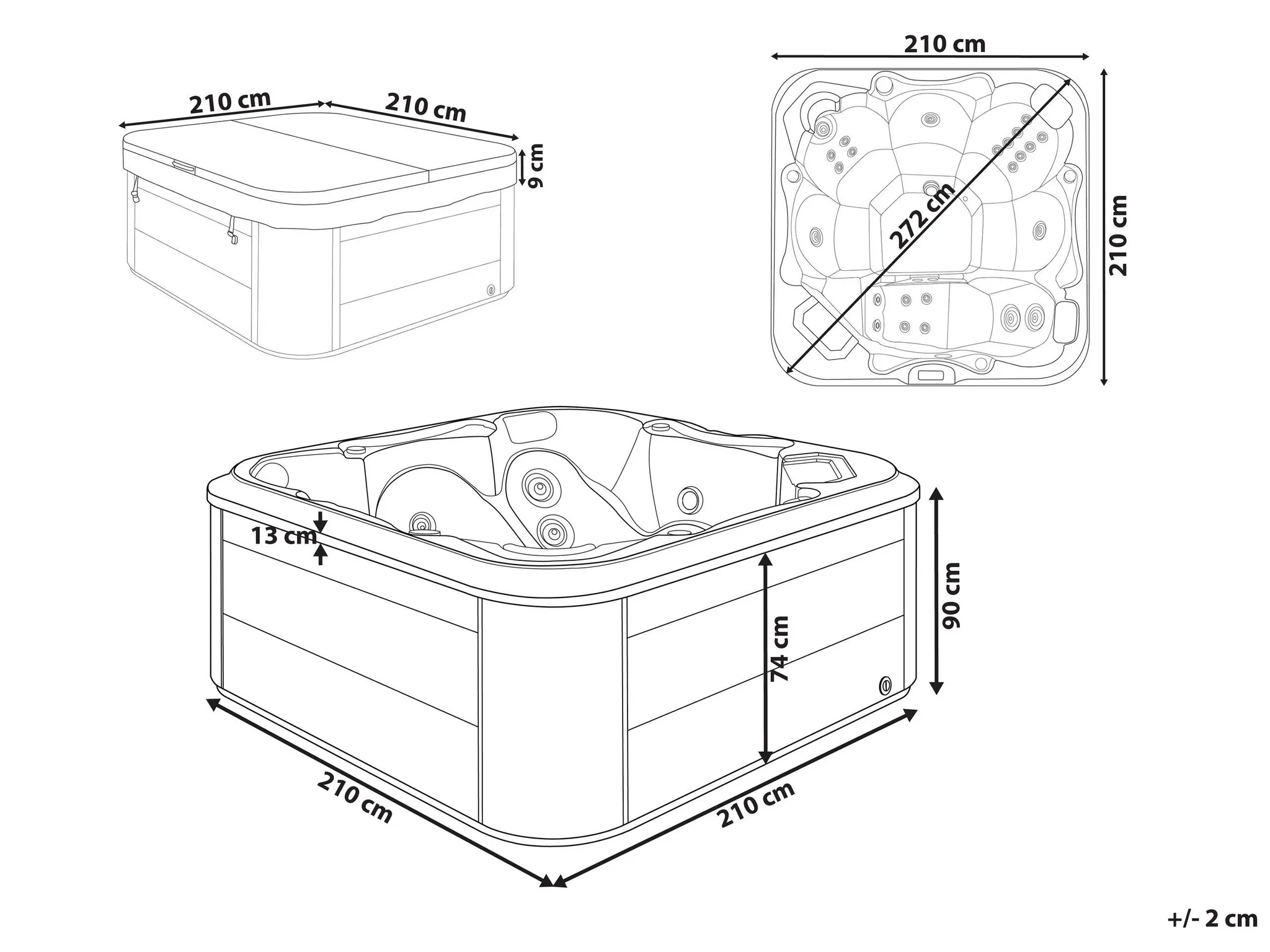 BELIANI Outdoor Spa Weiß 28 Jetstream Düsen aus Sanitäracryl Jacuzzi Freistehend Groß Quadratisch 210 x 210 cm Modernes Design – Bild 3