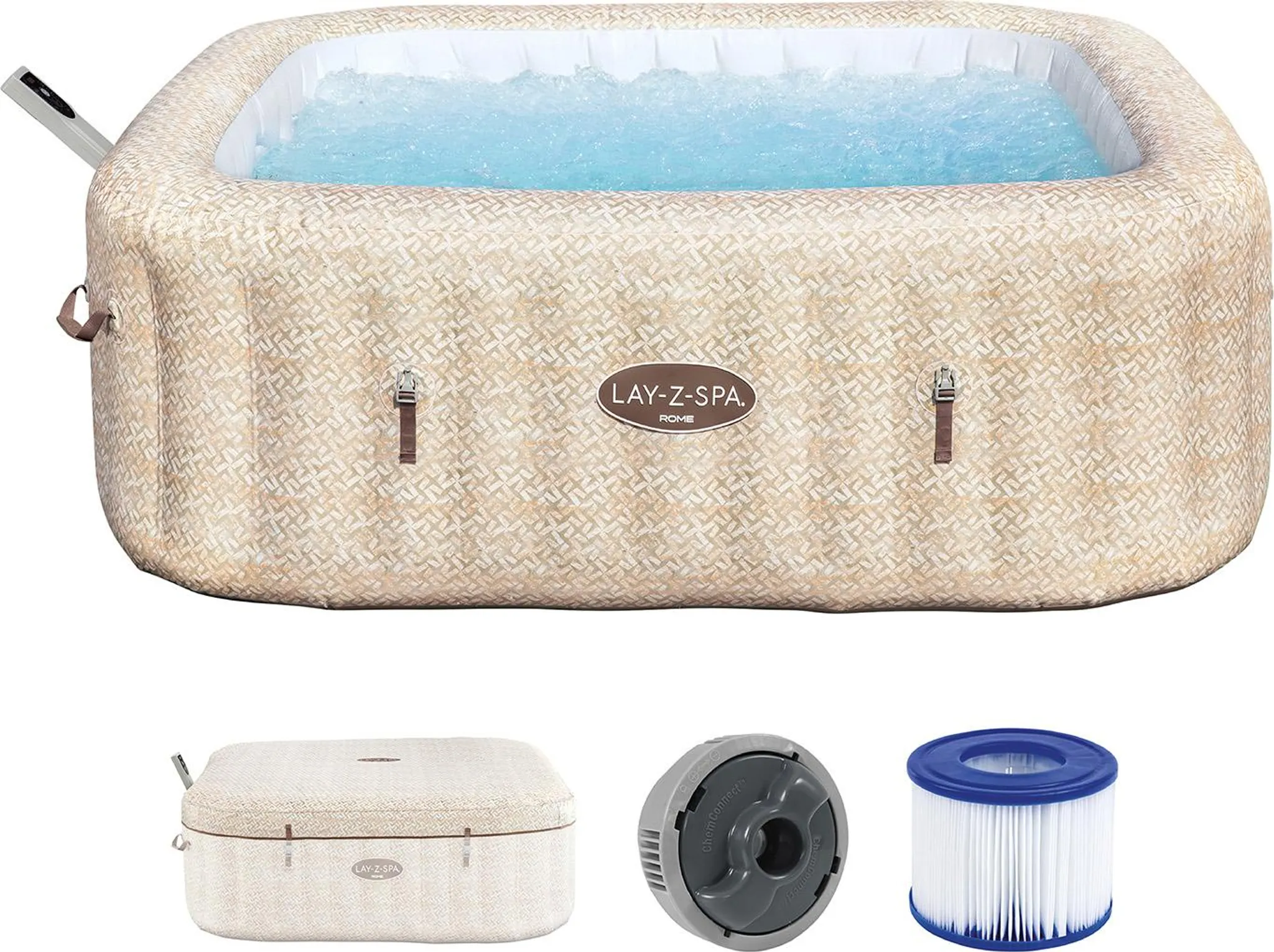 Bestway® LAY-Z-SPA® Energiespar-Whirlpool Rome AirJet™ mit App-Steuerung + integrierter UltraFit™ -Pumpeneinheit, für 7 Personen 201 x 201 x 71 cm, Sandmarmor-Optik – Bild 4