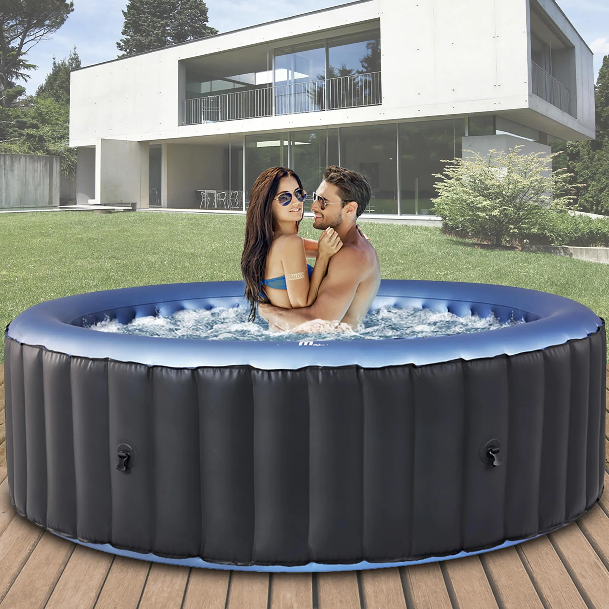 MSpa Whirlpool Comfort Bergen | 6 Personen Pool - In- & Outdoor Spa - 138 Massagedüsen - Fernbedienung - Aufblasfunktion per Tastendruck - 204x204 cm