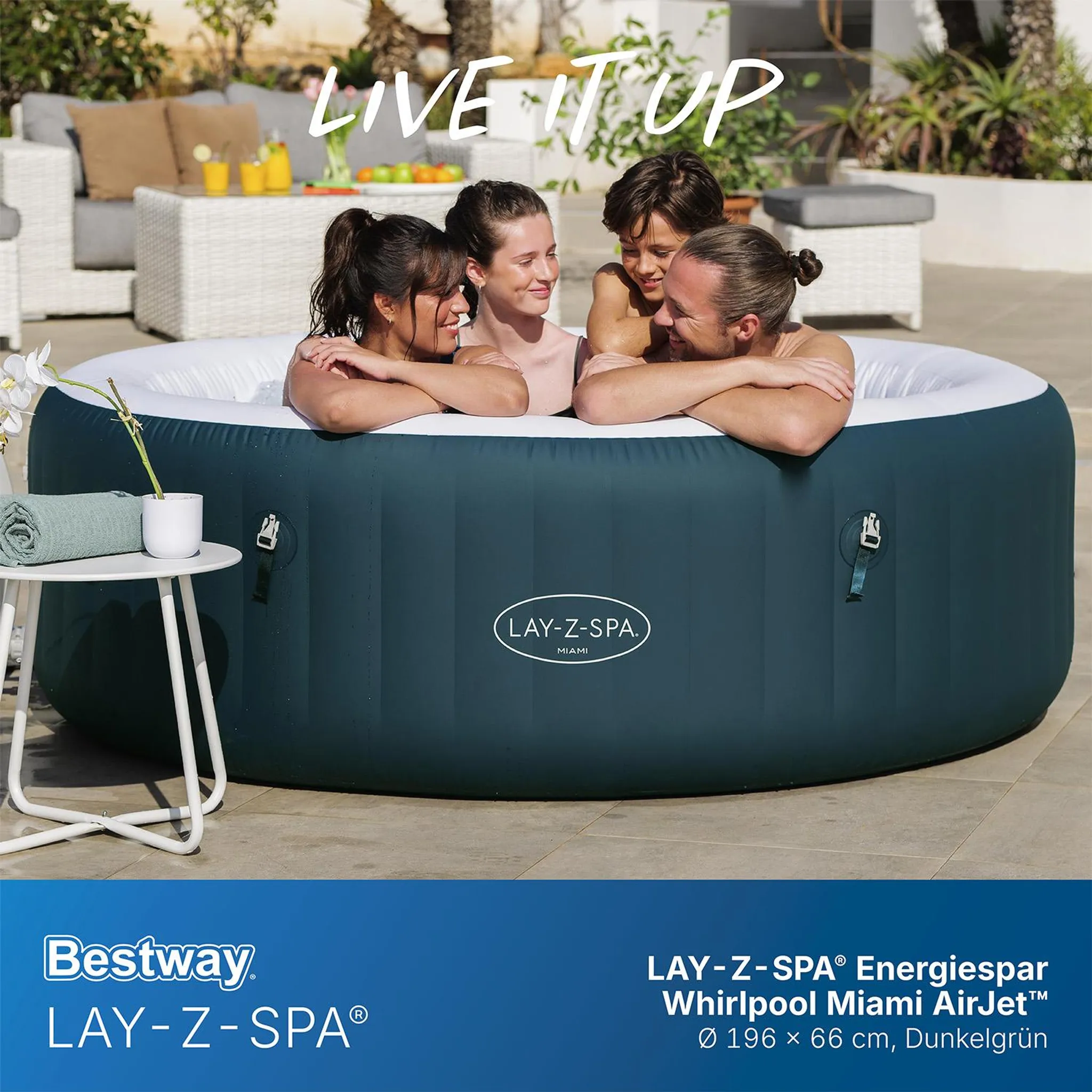 Bestway® LAY-Z-SPA® Energiespar-Whirlpool Miami AirJet™ für 6 Personen Ø 196 x 66 cm, Dunkelgrün – Bild 5