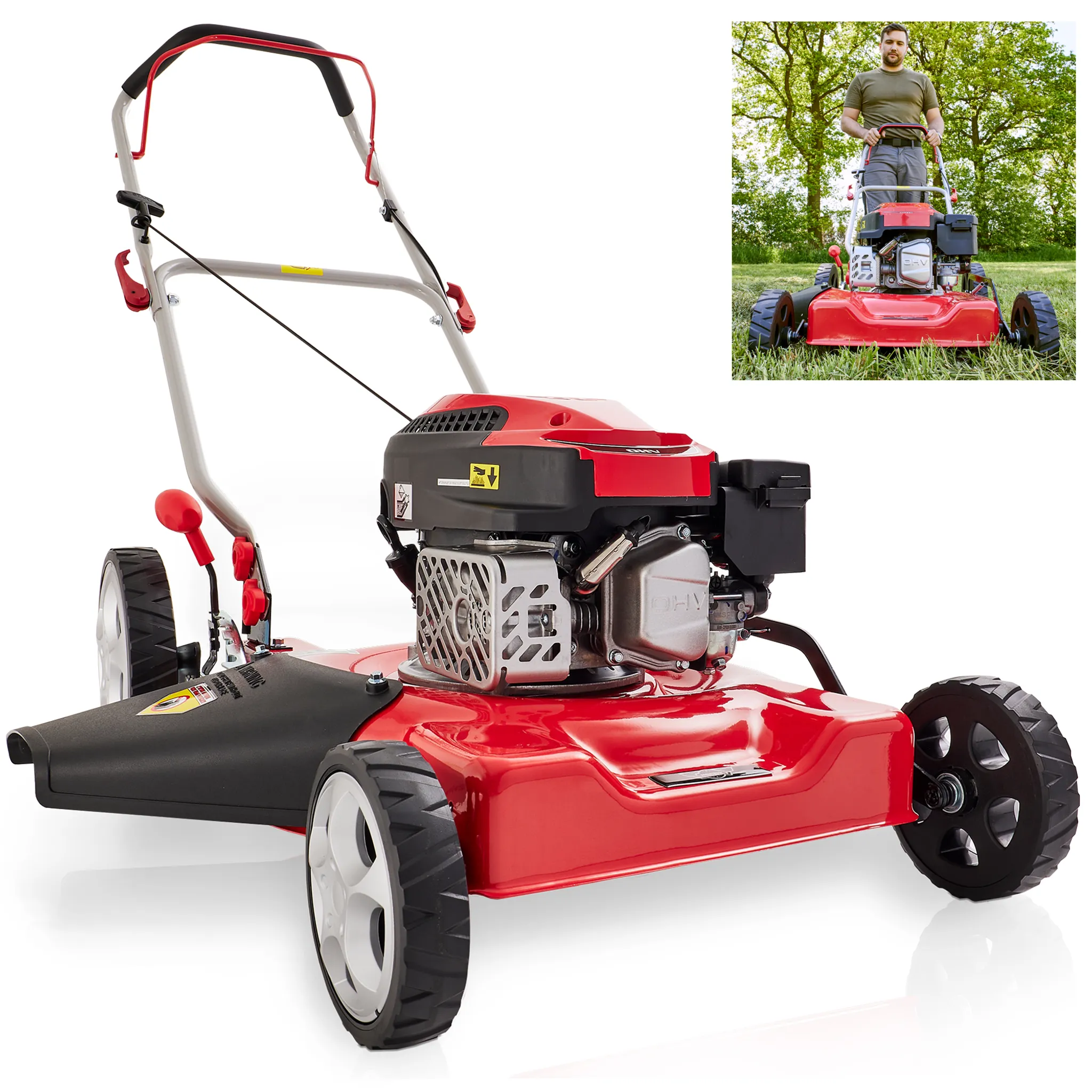 HECHT 5511 Mulchmäher Benzin | 51 cm Schnittbreite | Stahlgehäuse | 5 PS | Seitenauswurf | 5-fache Schnitthöhenverstellung