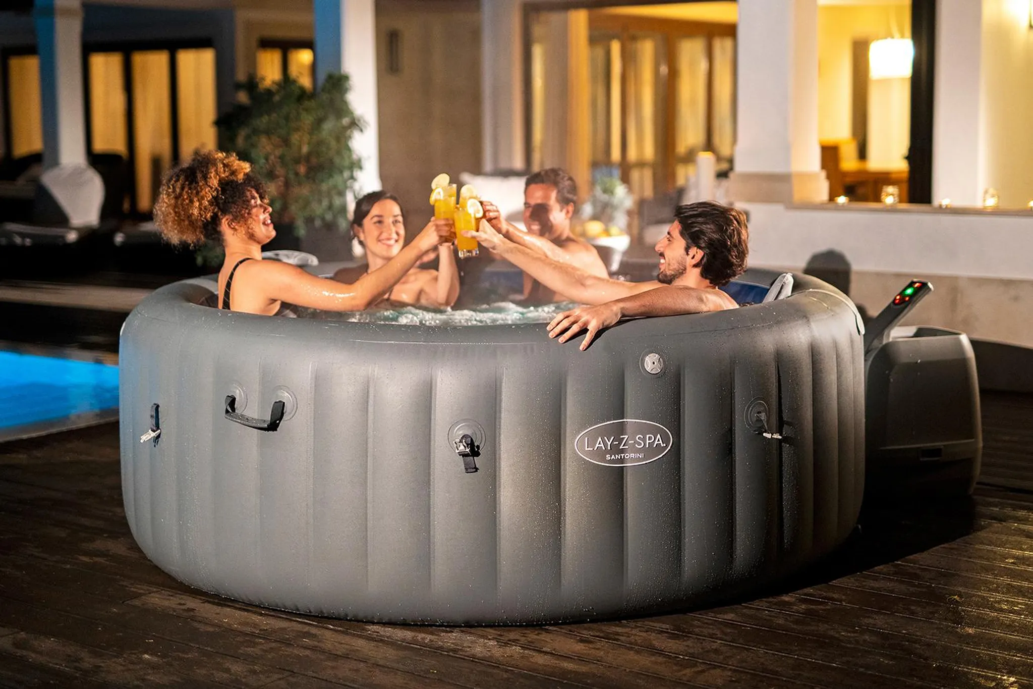 Bestway® LAY-Z-SPA® Energiespar-Whirlpool Santorini Hydrojet Pro™ mit App-Steuerung, für 7 Personen Ø 216 x 80 cm, Graphit – Bild 5