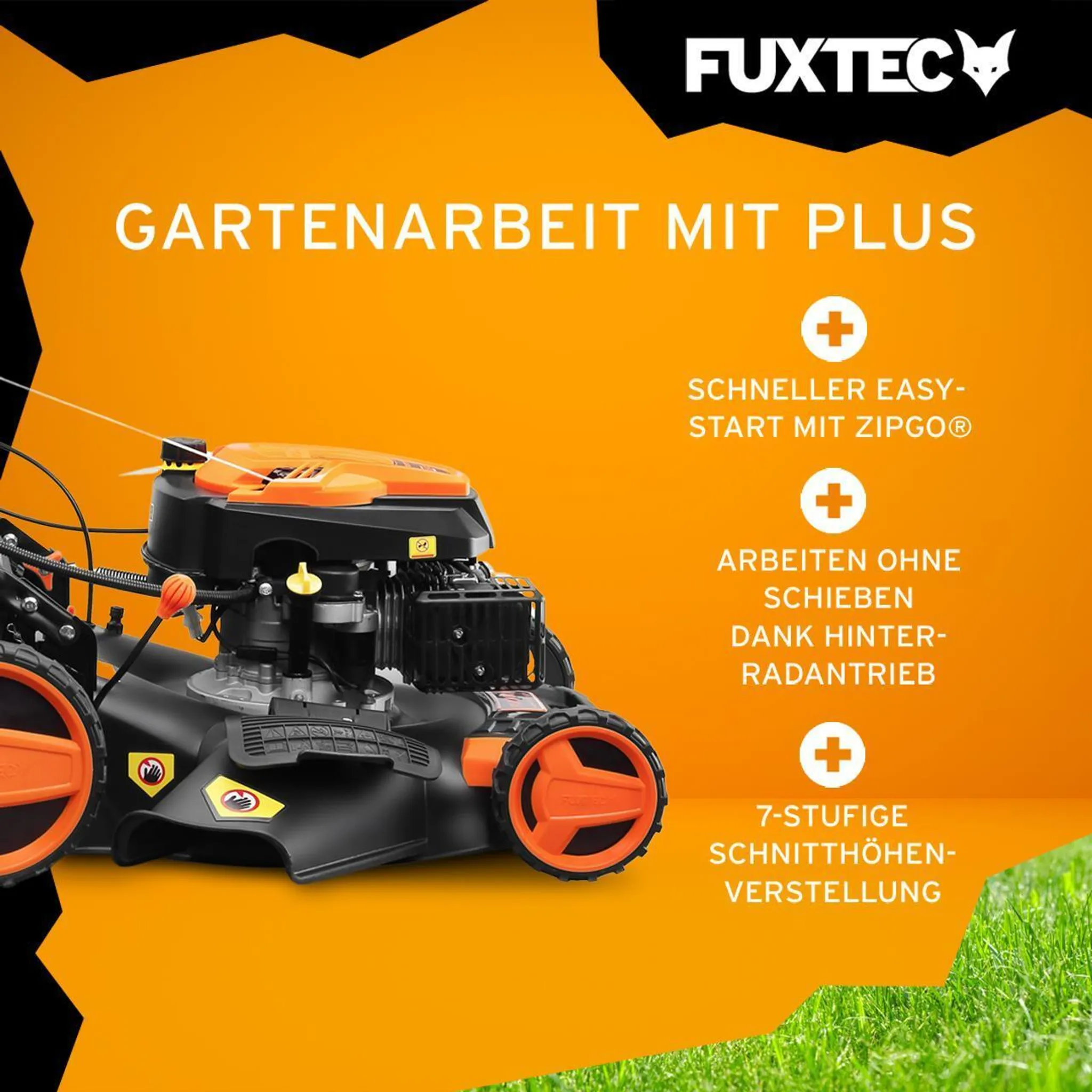 FUXTEC Benzin Rasenmäher RM5196eS - 196ccm | 51cm | E-Start| 6PS | Heckauswurf | 60L | E-Start | 40Kg | Mulchfunktion | 4-takt | 800ml – Bild 5