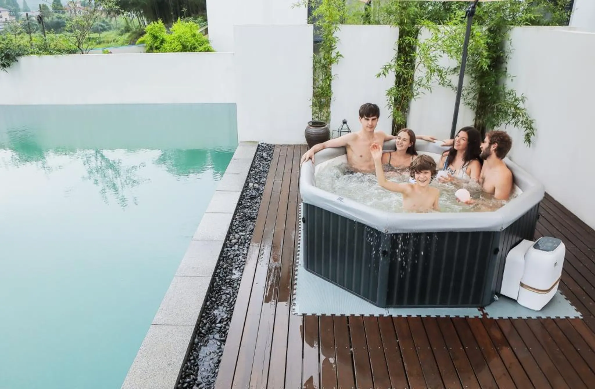 MSpa PureHaven aufblasbarer Whirlpool 193x193x76 cm für 6 Personen selbstreinigend inkl. Filterkatuschen und Abdeckung Leergewicht 24 kg – Bild 7