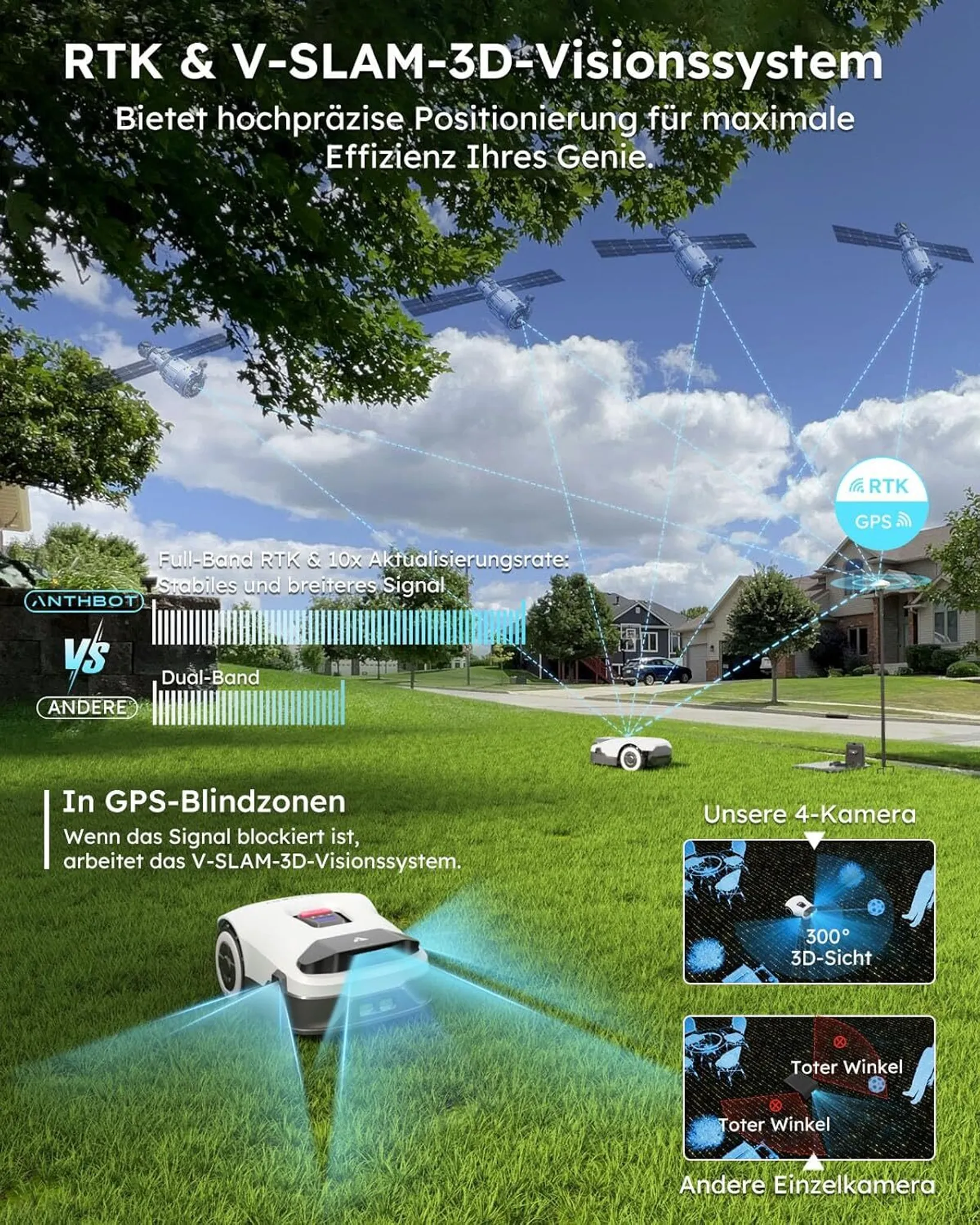 ANTHBOT KI Mähroboter ohne Begrenzungskabel Max. 900m², RTK+4-Kamera-Vision, Rasenmäher Roboter, KI Auto Kartierung,Igelschutz, Genie 600 – Bild 3