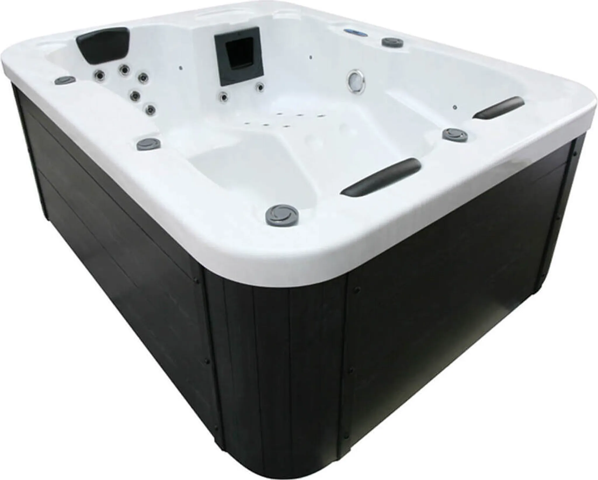 HOME DELUXE - Outdoor Whirlpool - WHITE MARBLE PURE - Maße: 210 x 160 x 85 cm - Inkl. Heizung, 27 Massagedüsen und 9 Lichtquellen I Außen Whirlpool Spa für 3 Personen