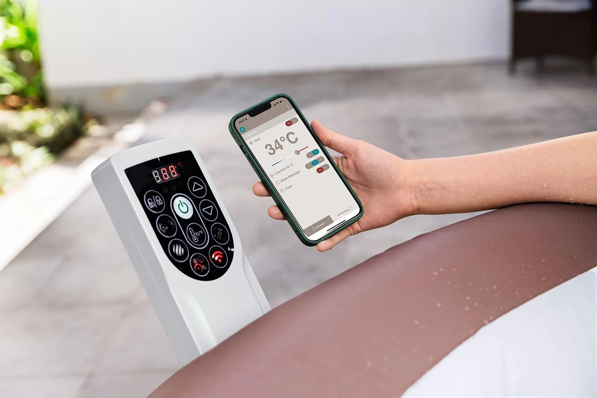 Bestway® LAY-Z-SPA® Energiespar-Whirlpool Hawaii AirJet™ mit App-Steuerung + integrierter UltraFit™ -Pumpeneinheit, für 6 Personen Ø 196 x 71 cm, Terrakotta – Bild 7