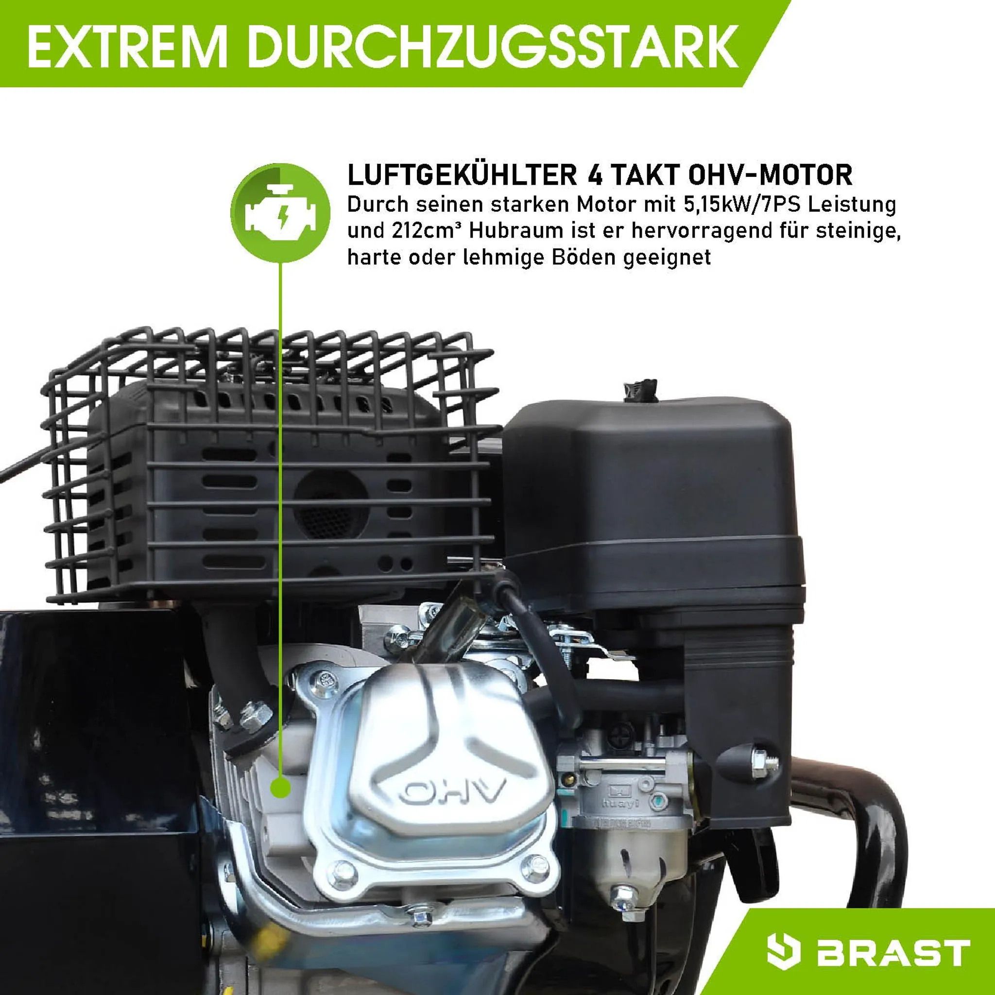 BRAST Motorhacke Gartenfräse Benzin | 5,15kW(7PS) | 50cm Arbeitsbreite | Stahlrahmen Transportrad & kabellos | BRB-AF-7000 – Bild 4