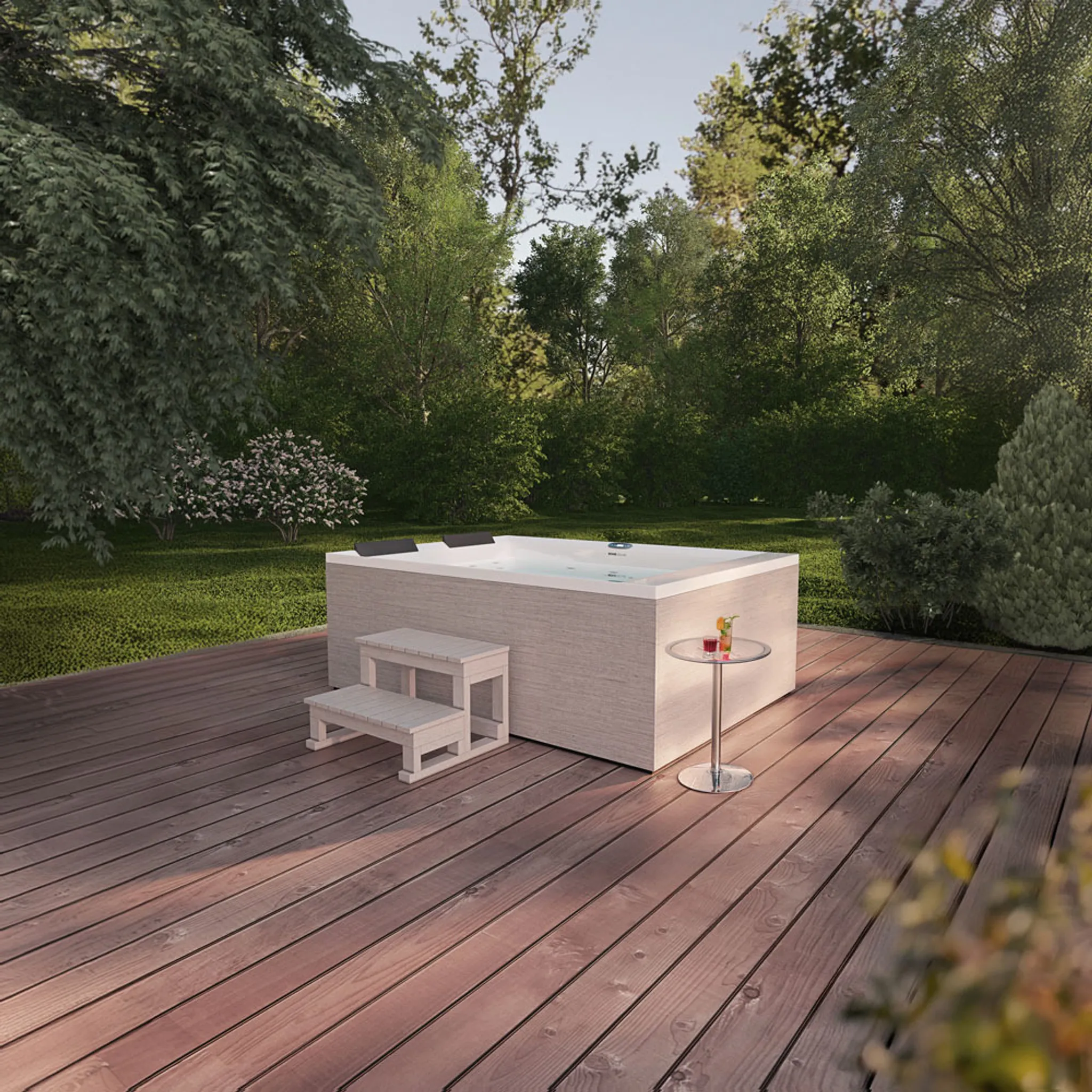HOME DELUXE - Outdoor Whirlpool NIMBUS - mit Treppe und Thermoabdeckung - Maße: 190 x 140 x 70 cm- Inkl. Heizung, 18 Massagedüsen I Außen Whirlpool für 2 Personen