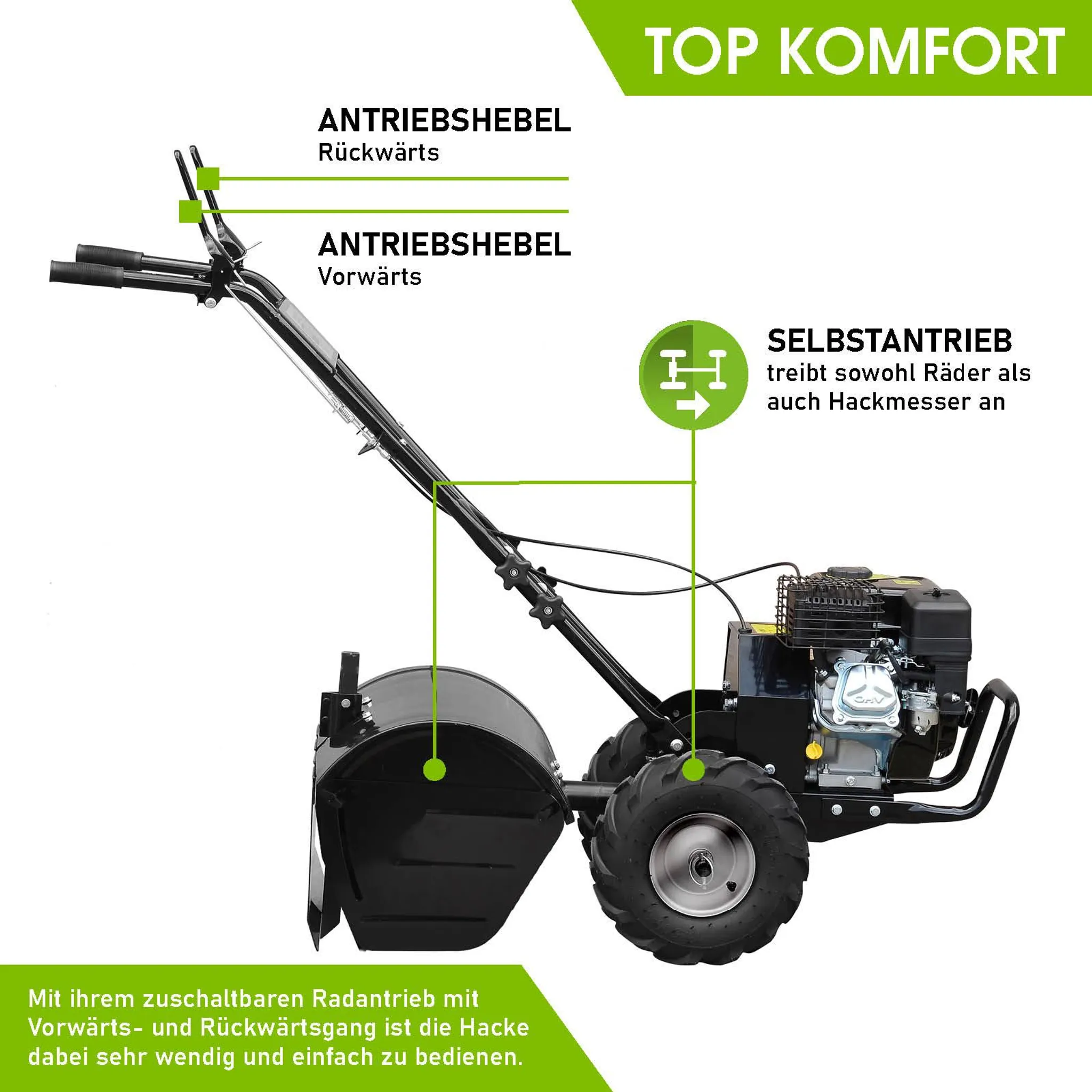 BRAST Motorhacke Gartenfräse Benzin | 5,15kW(7PS) | 50cm Arbeitsbreite | Stahlrahmen Transportrad & kabellos | BRB-AF-7000 – Bild 6