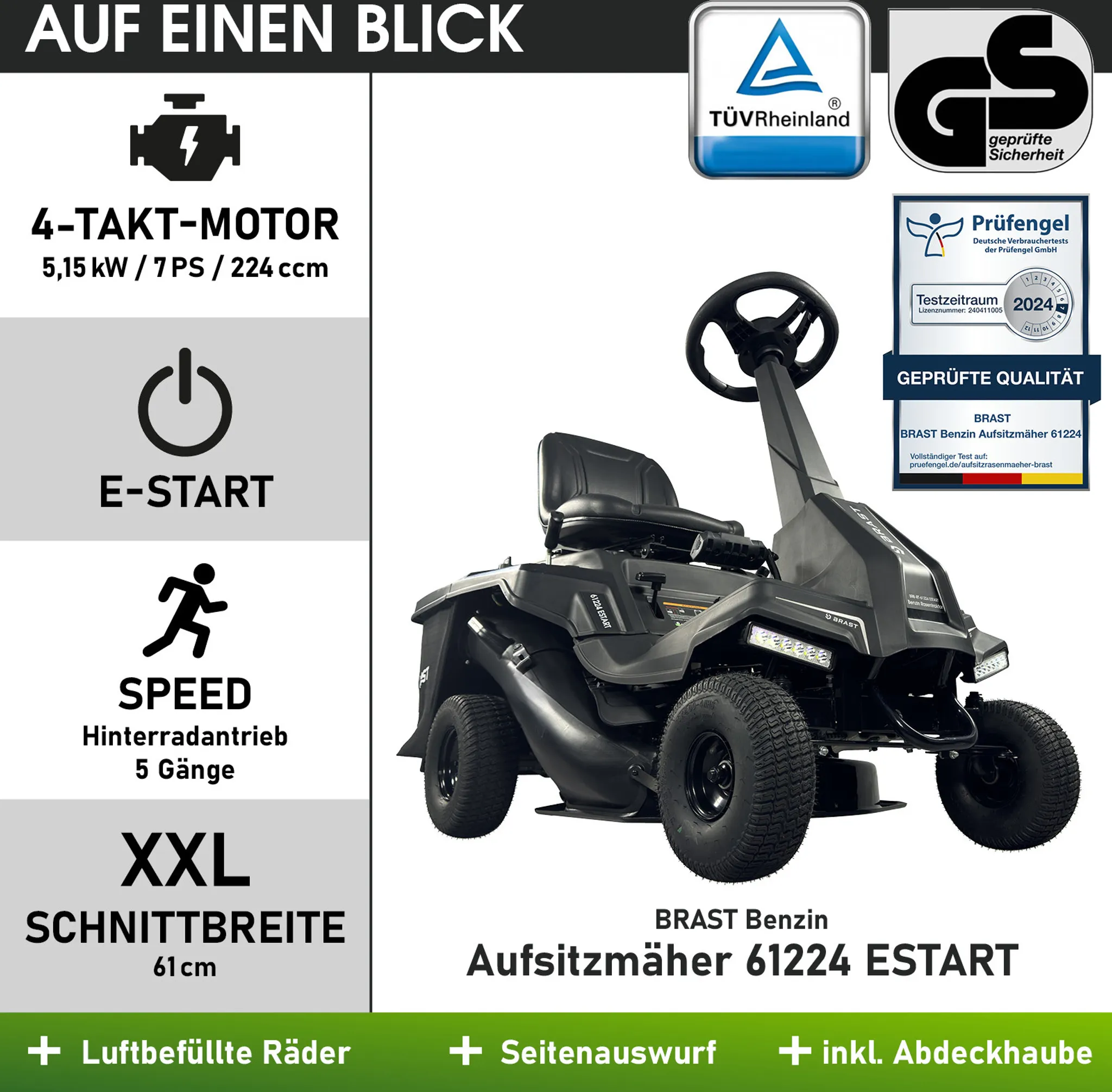 BRAST Benzin Aufsitzmäher 61224 ESTART – Bild 7