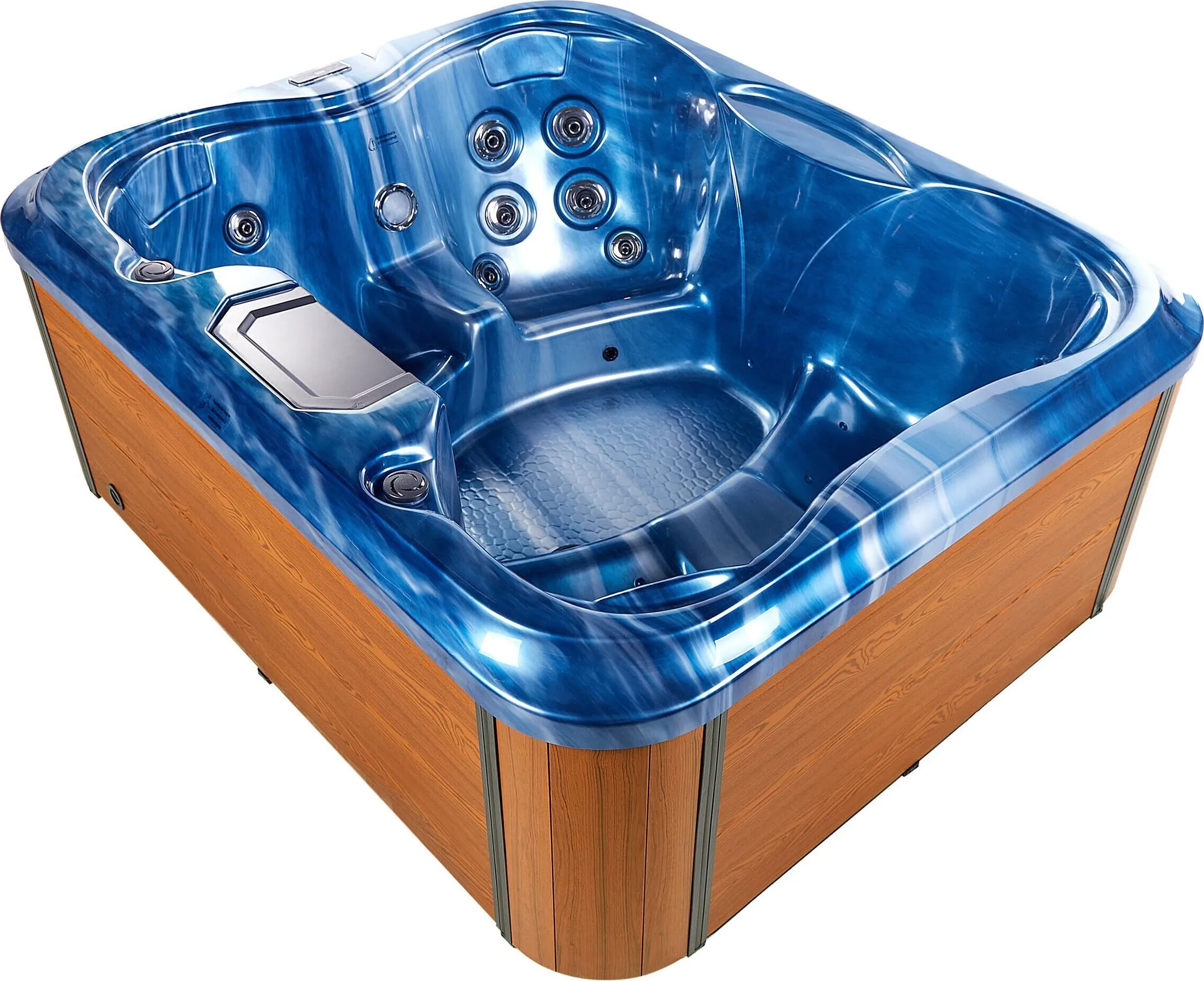BELIANI Outdoor Whirlpool Blau Acryl und Aluminium Rechteckig 180 x 215 cm mit LED Hydromassage Schutzhülle für 4 Personen Garten Draußen Terrasse