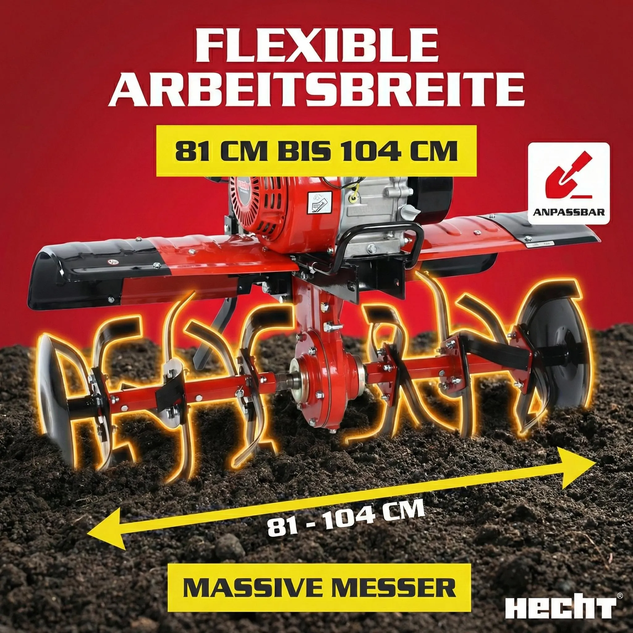 HECHT 7100 Gartenhacke Benzin | 81-104 cm Arbeitsbreite | 7 PS | 208 cm³ | 13,5 km/h | optionaler Anhänger – Bild 6