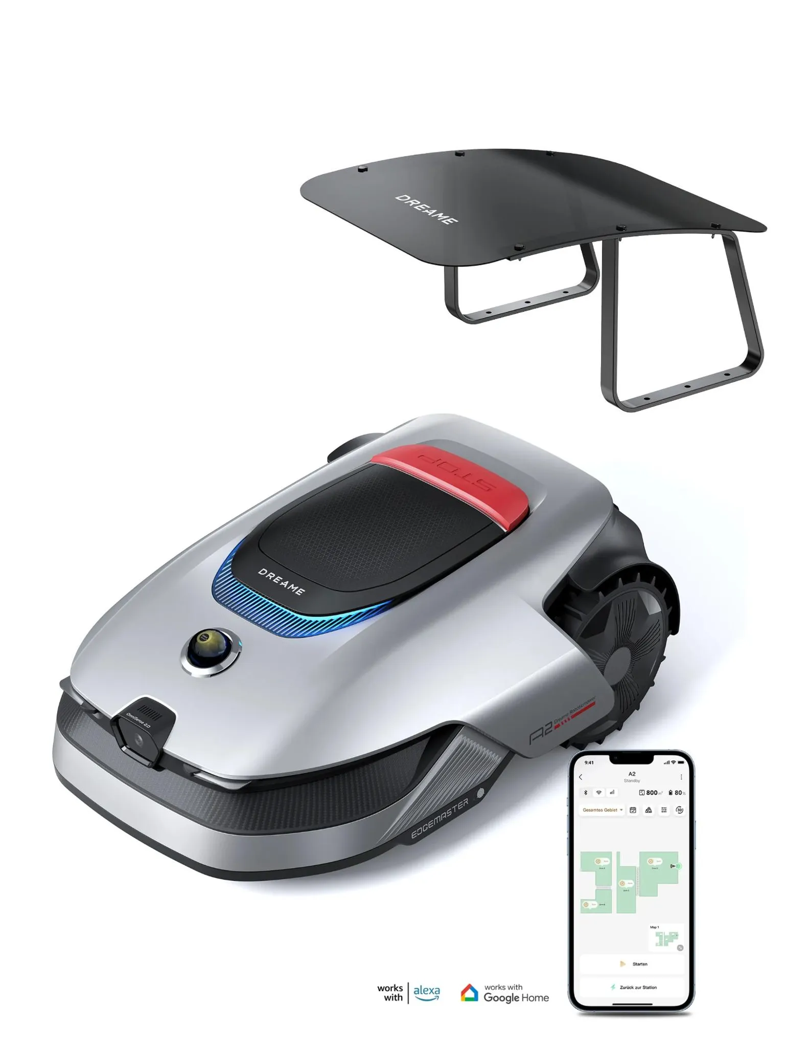 DREAME A2+Rasenmäher-Garage Combo,Auto-Begrenzungseinrichtung, Dual-Fusion-Kartierung, OmniSense™-2.0-Hindernisvermeidung, EdgeMaster™-Schneidsystem