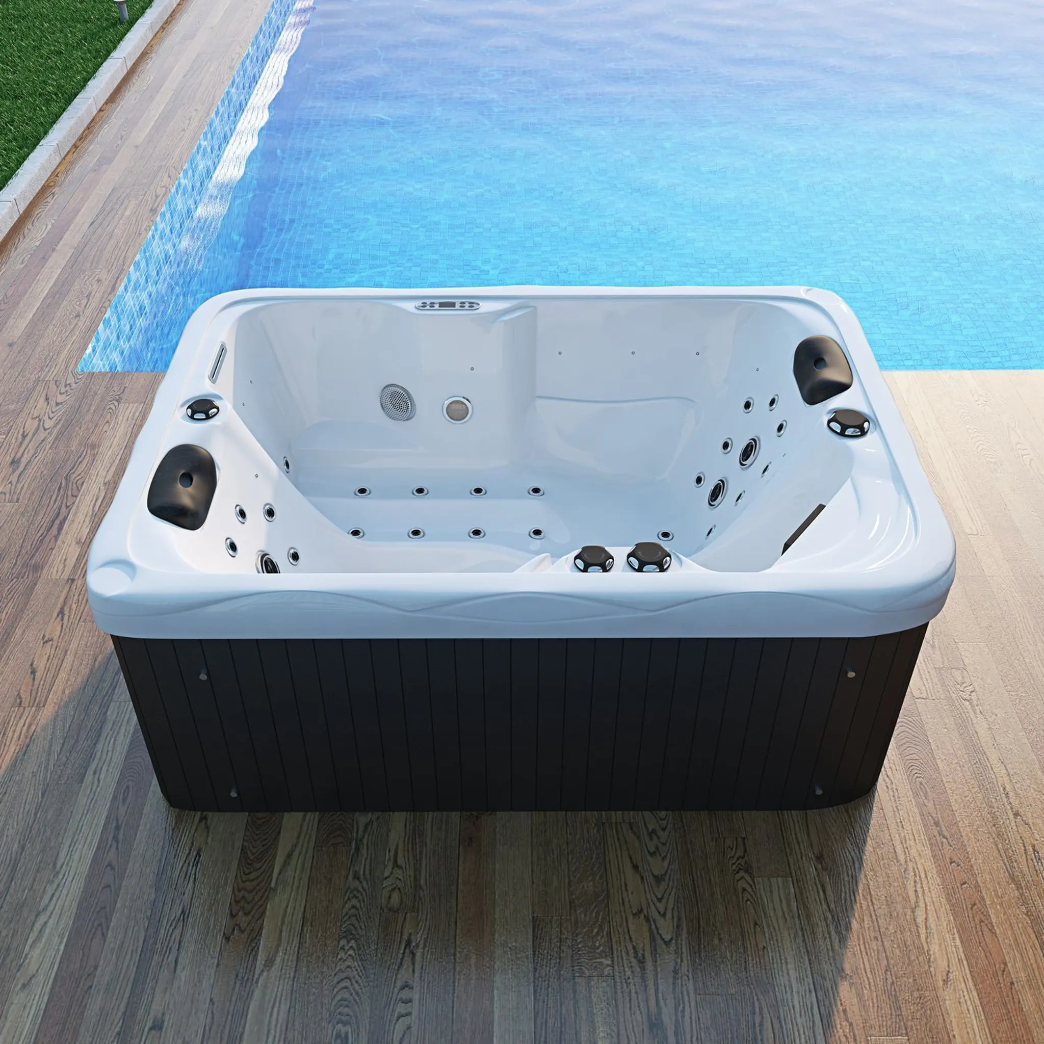 TroniTechnik® Outdoor Whirlpool LEVANZO inkl. Heizung, Hydromassage, Sanitäracryl und Farblicht, 190x135cm 450 Liter – Bild 6