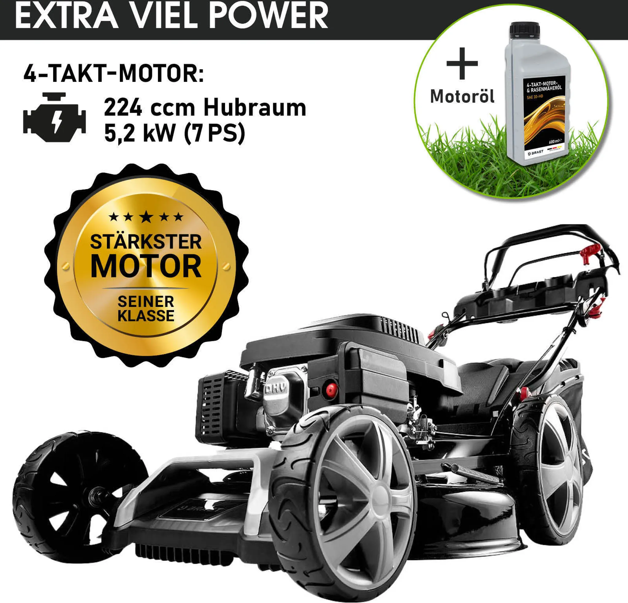 BRAST Benzin Rasenmäher 22224 inkl. Motoröl – Bild 4