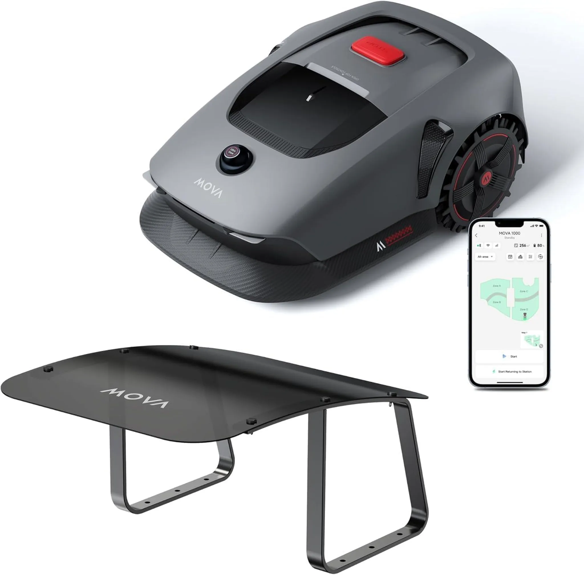 MOVA 1000+Rasenmäher-Garage Combo, UltraView Mähroboter kabellose Einrichtung, 1000㎡ genaue Kartierung,Smarte Hindernisvermeidung, App-Steuerung