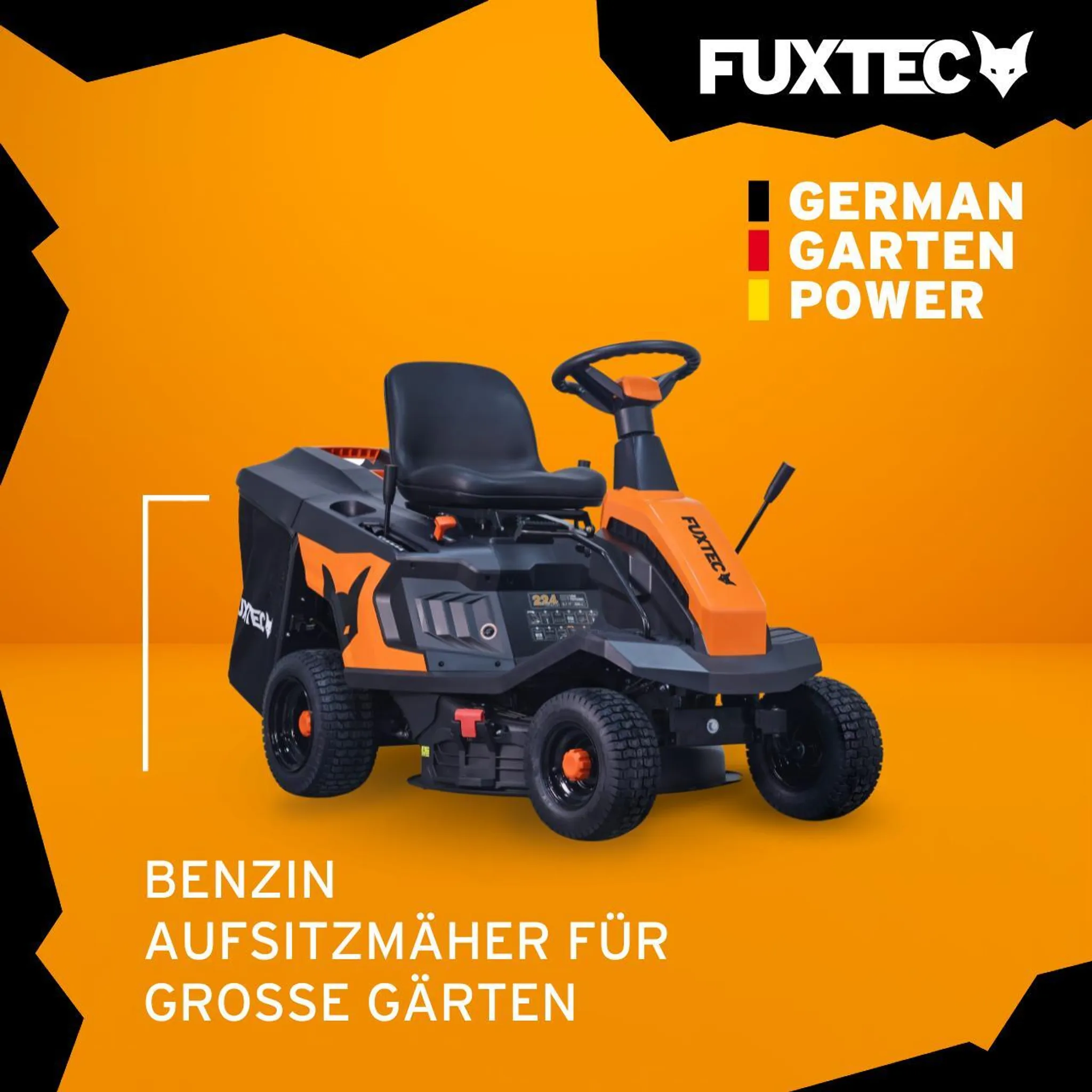 FUXTEC Aufsitzmäher FX-RMR66, Rasentraktor 6PS, Schnittbreite 66 cm, 150 L Fangsack, Schnitthöhe verstellbar, inkl. Trichter für Seitenauswurf – Bild 2