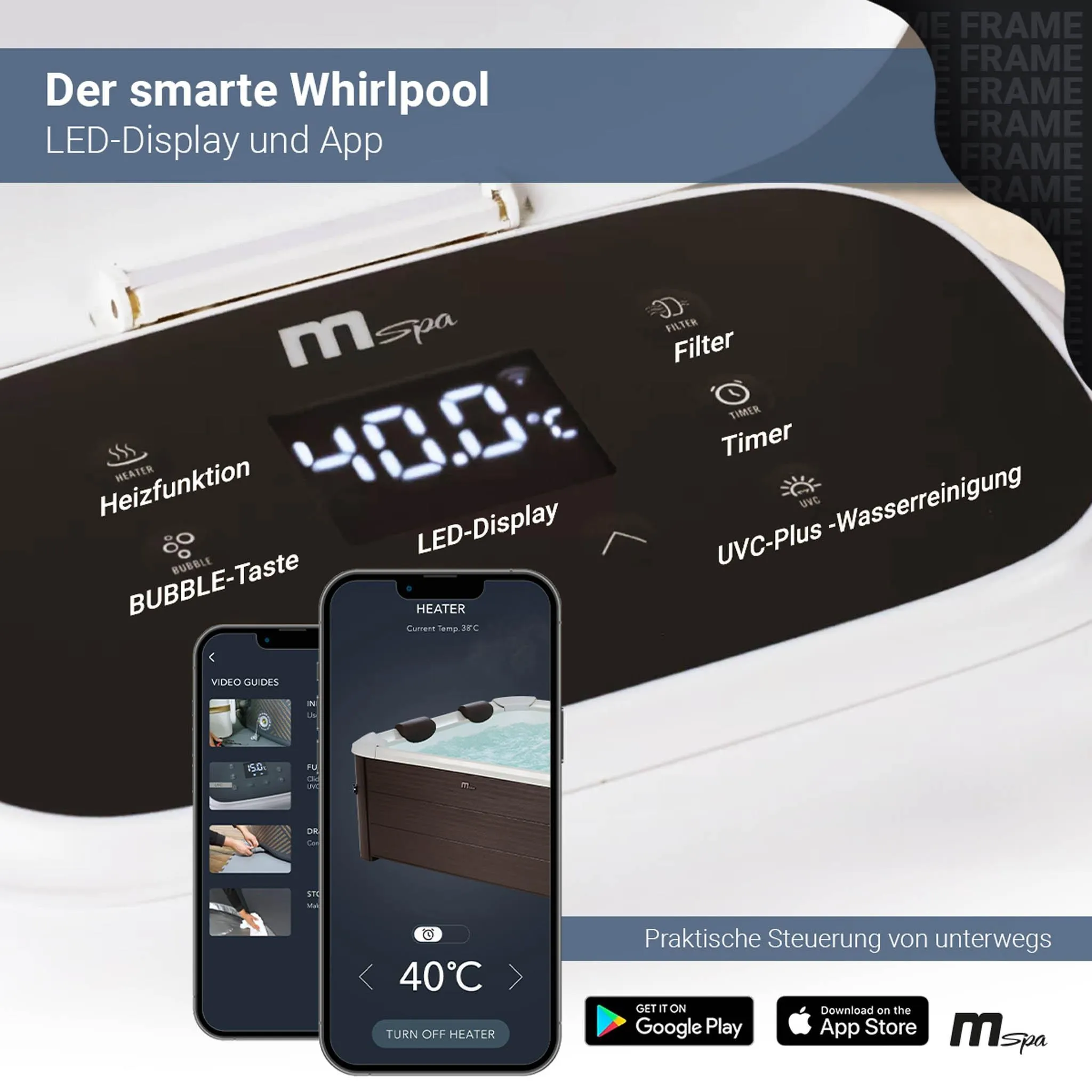 Miweba MSpa Whirlpool Frame Tribeca | 6 Personen - App - Holzoptik - Pool - Spa - Outdoor - Massagedüsen - Jacuzzi - UVC+ Reinigung - PTC Heizung – Bild 8