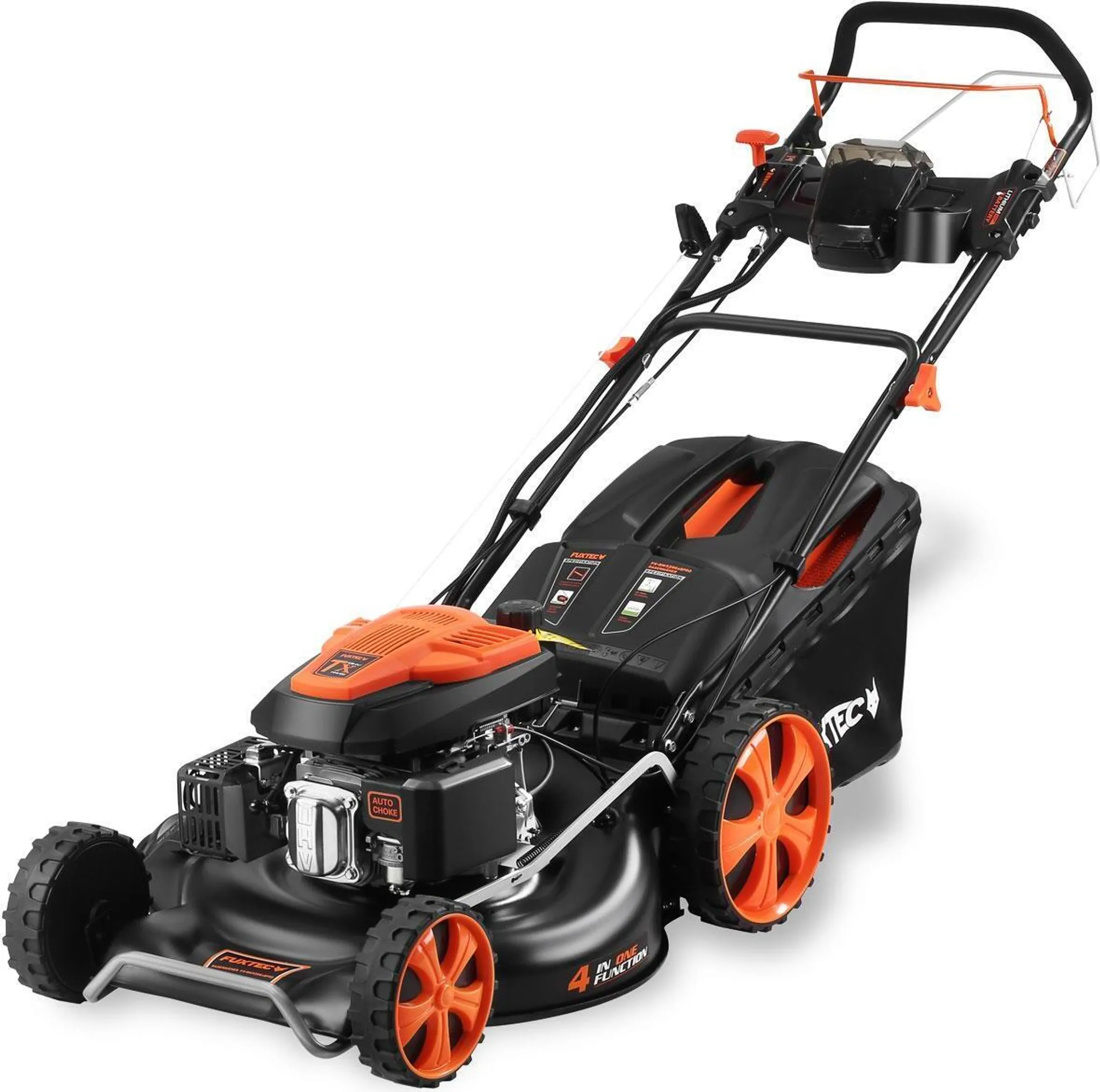 FUXTEC 4in1 Benzin Rasenmäher FX-RM5396es-PRO -  196ccm | 53cm | 42Kg | E-Start | Selbstantrieb | 70L | Mulchfunktion | 4-Tackt | Seitenauswurf